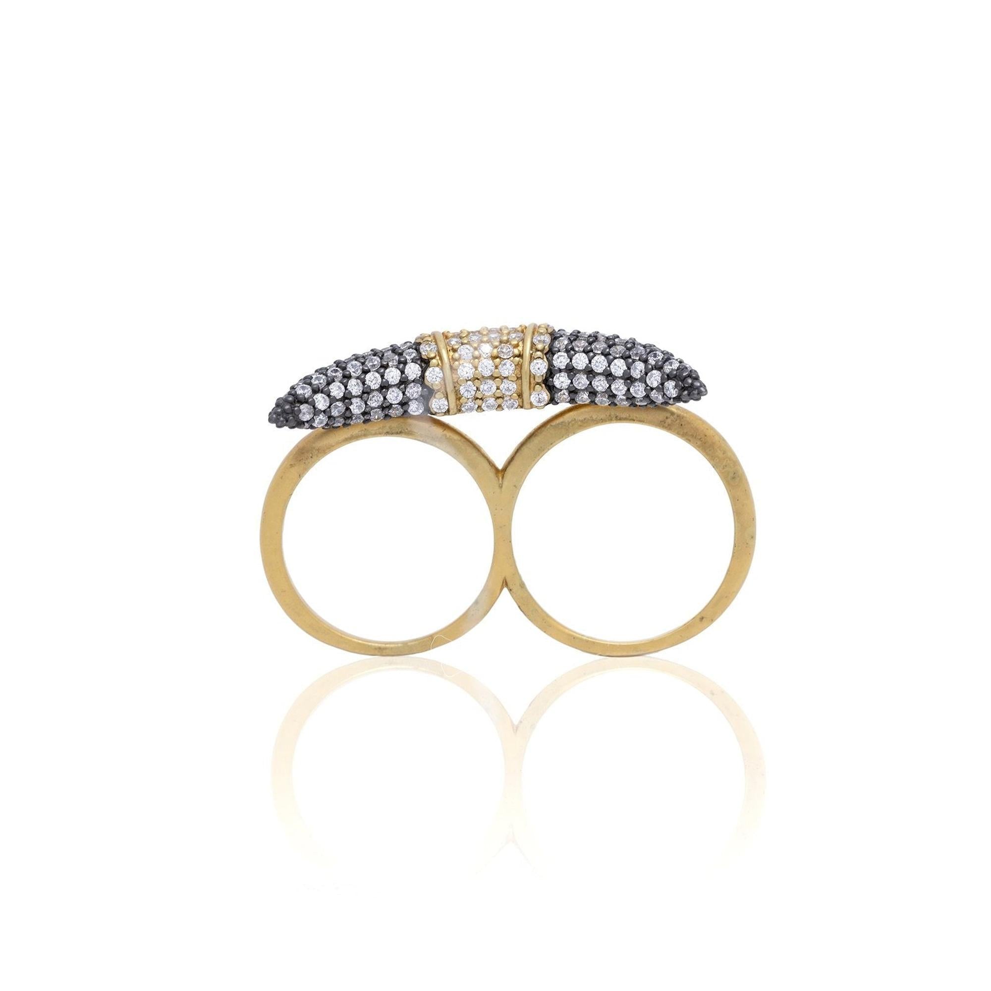 Freida Rothman CZ Pave Horn Two-Finger Ring