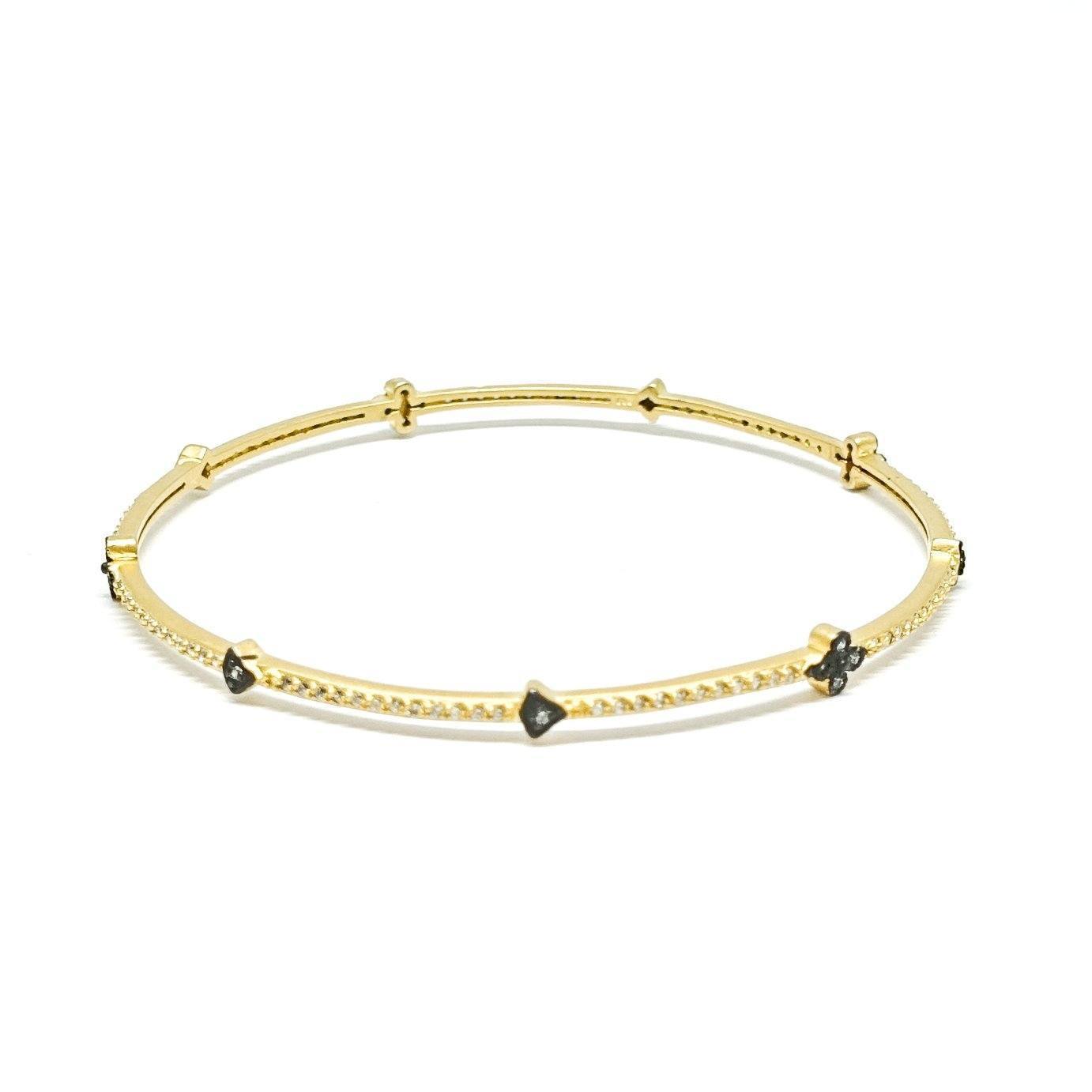 Freida Rothman Clover Station Bangle in 14kt Gold Plated Sterling Silver with Cubic Zirconias