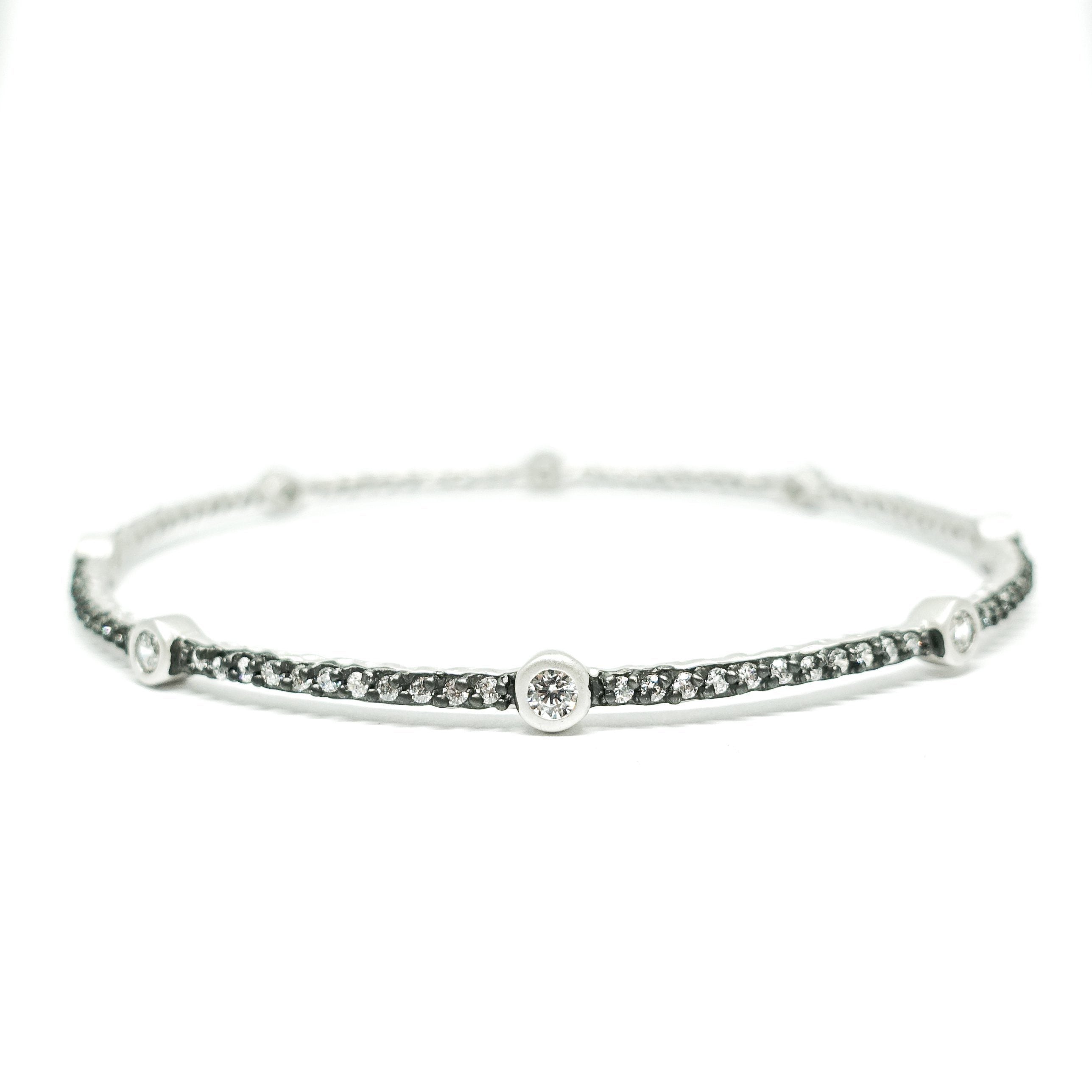 Freida Rothman Signature Bezel Station Bangle in Sterling Silver with Cubic Zirconias