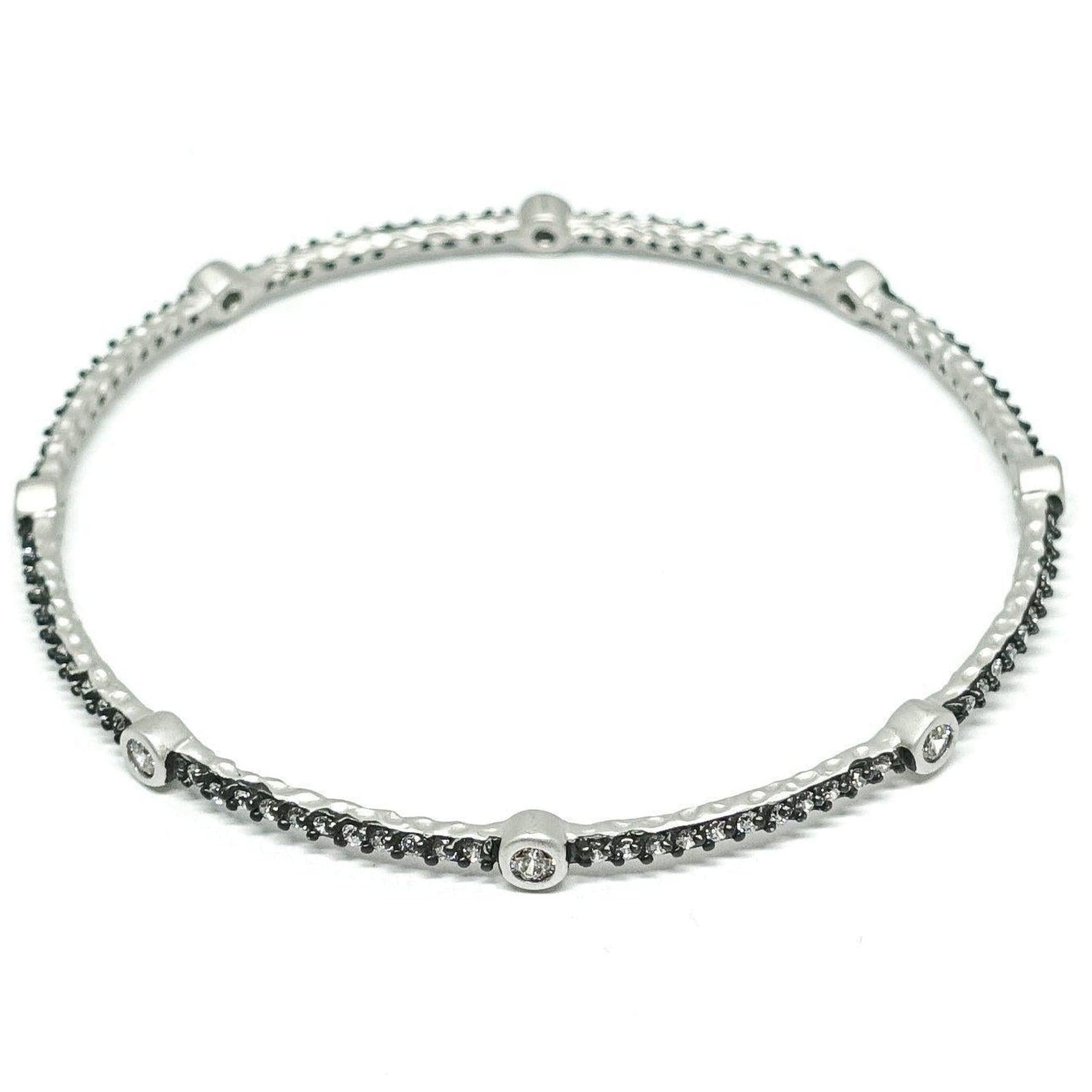 Freida Rothman Signature Bezel Station Bangle in Sterling Silver with Cubic Zirconias