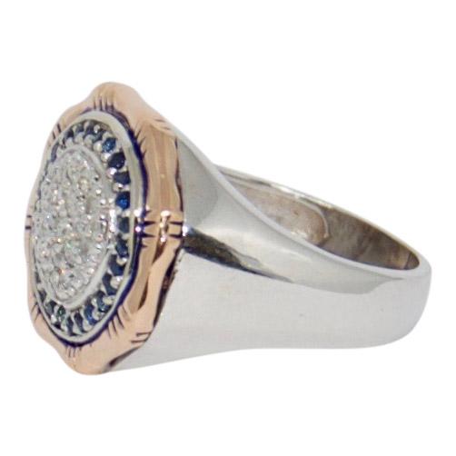 Gent's Two-Tone Pave Diamond and Blue Sapphire Ring