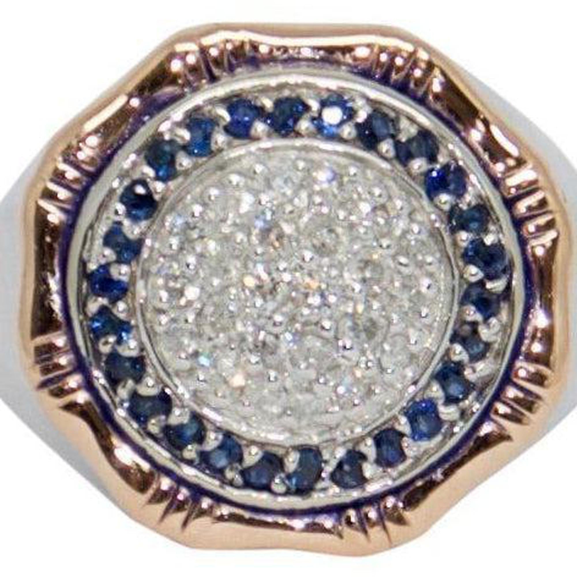 Gent's Two-Tone Pave Diamond and Blue Sapphire Ring