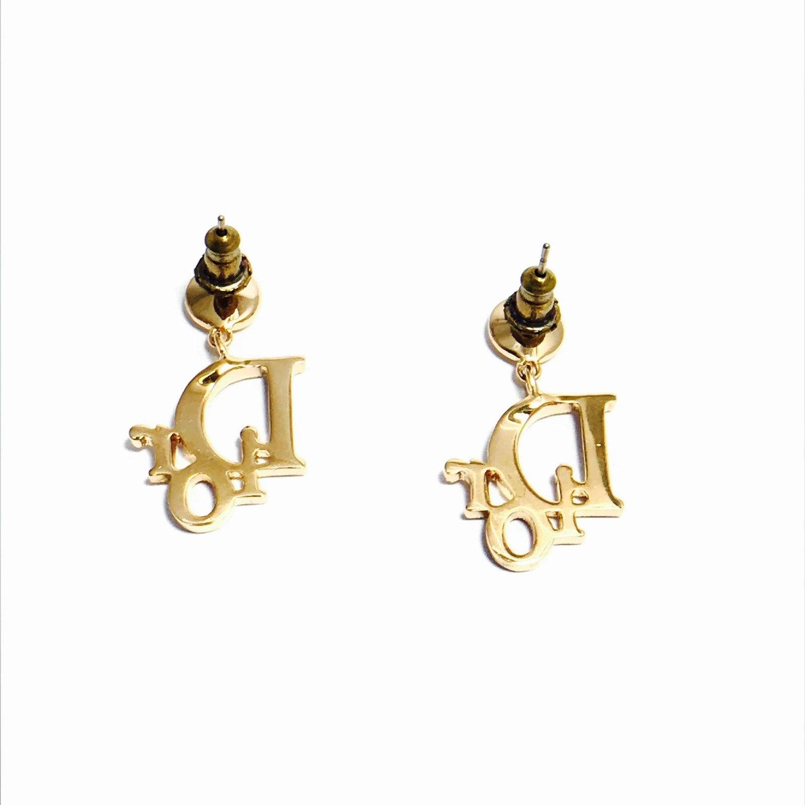 Gold Plated Christian Dior Rhinestone Earrings