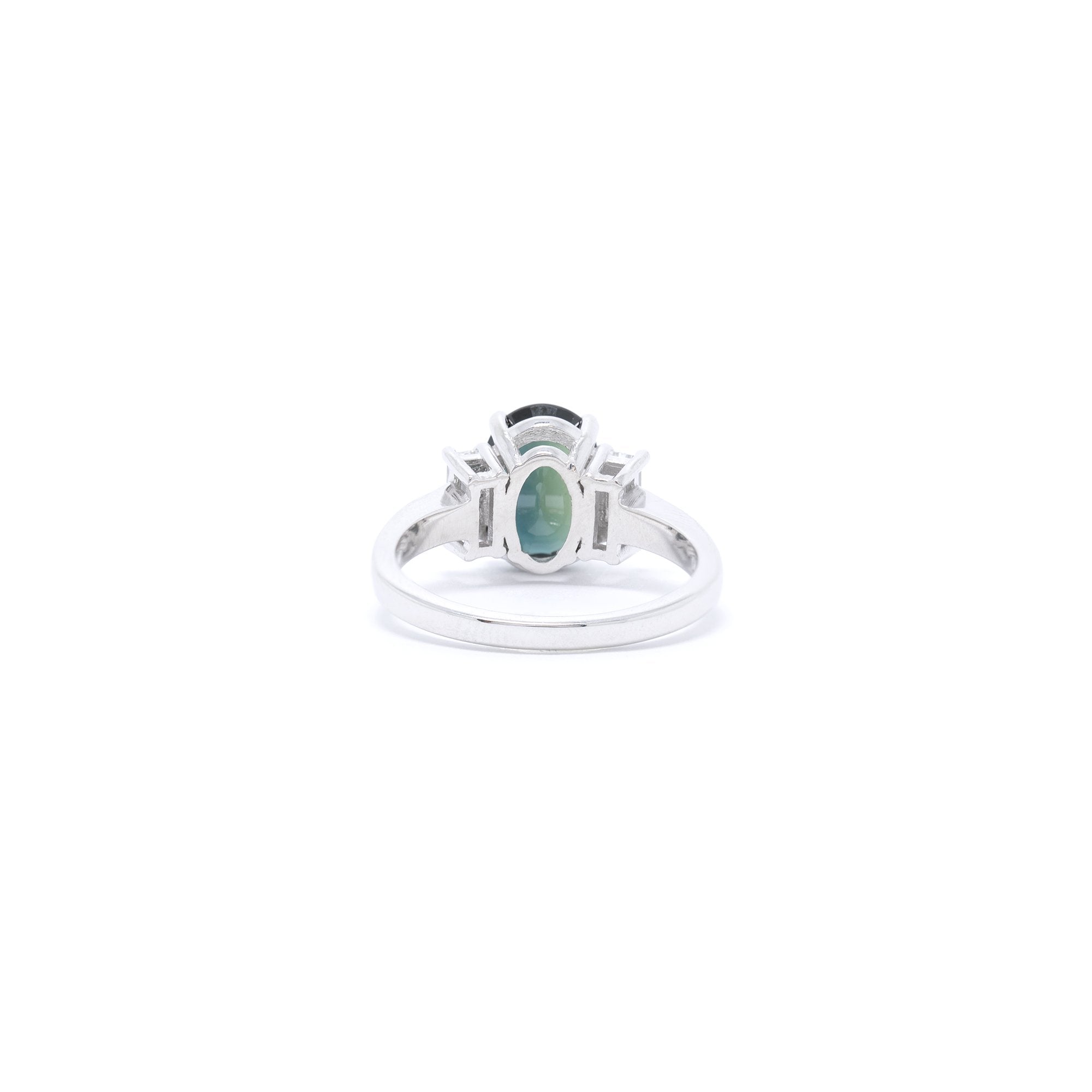 Green Sapphire & Diamond Three Stone Cocktail Ring