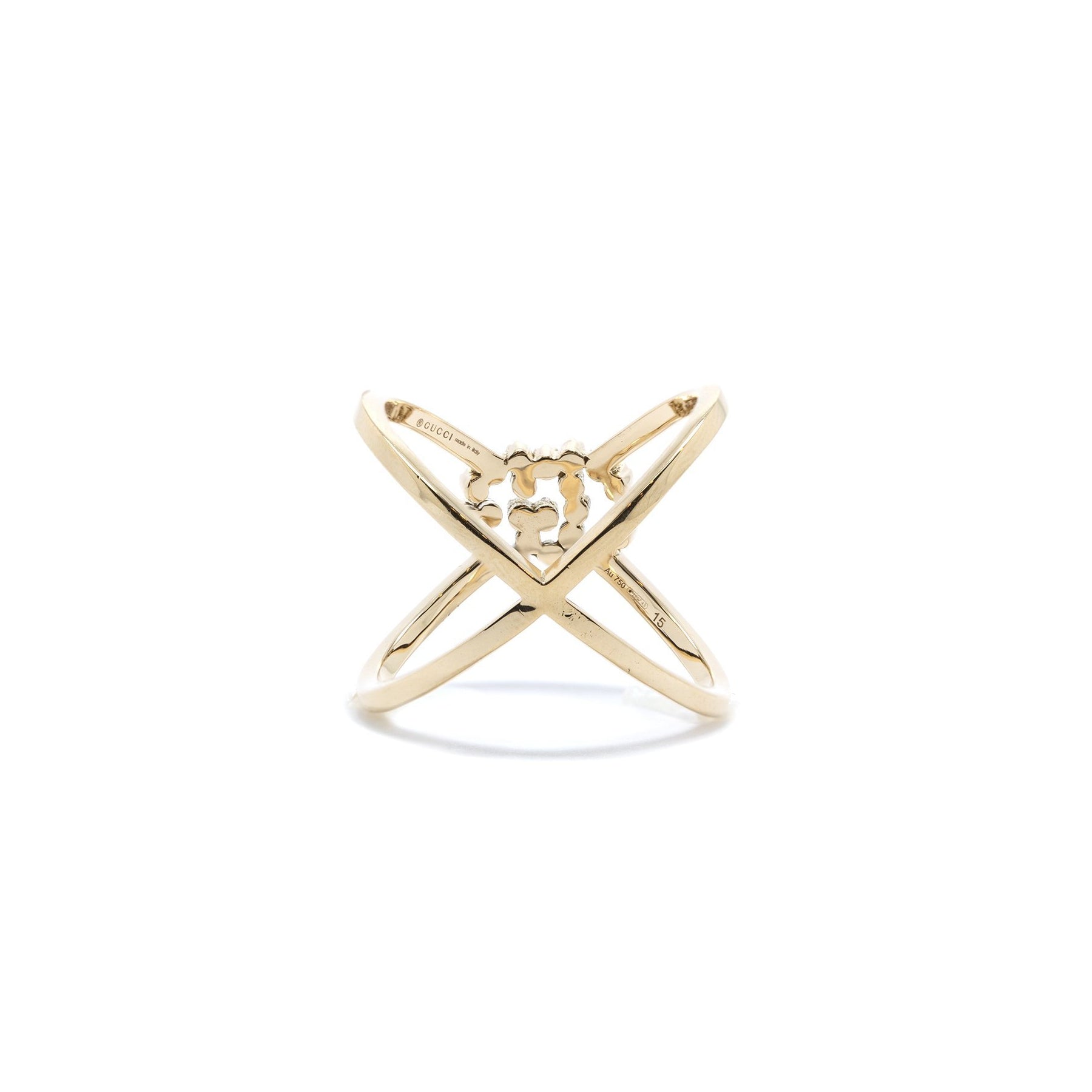 Gucci 18k Gold GG Running X Ring with Diamonds w/ Box