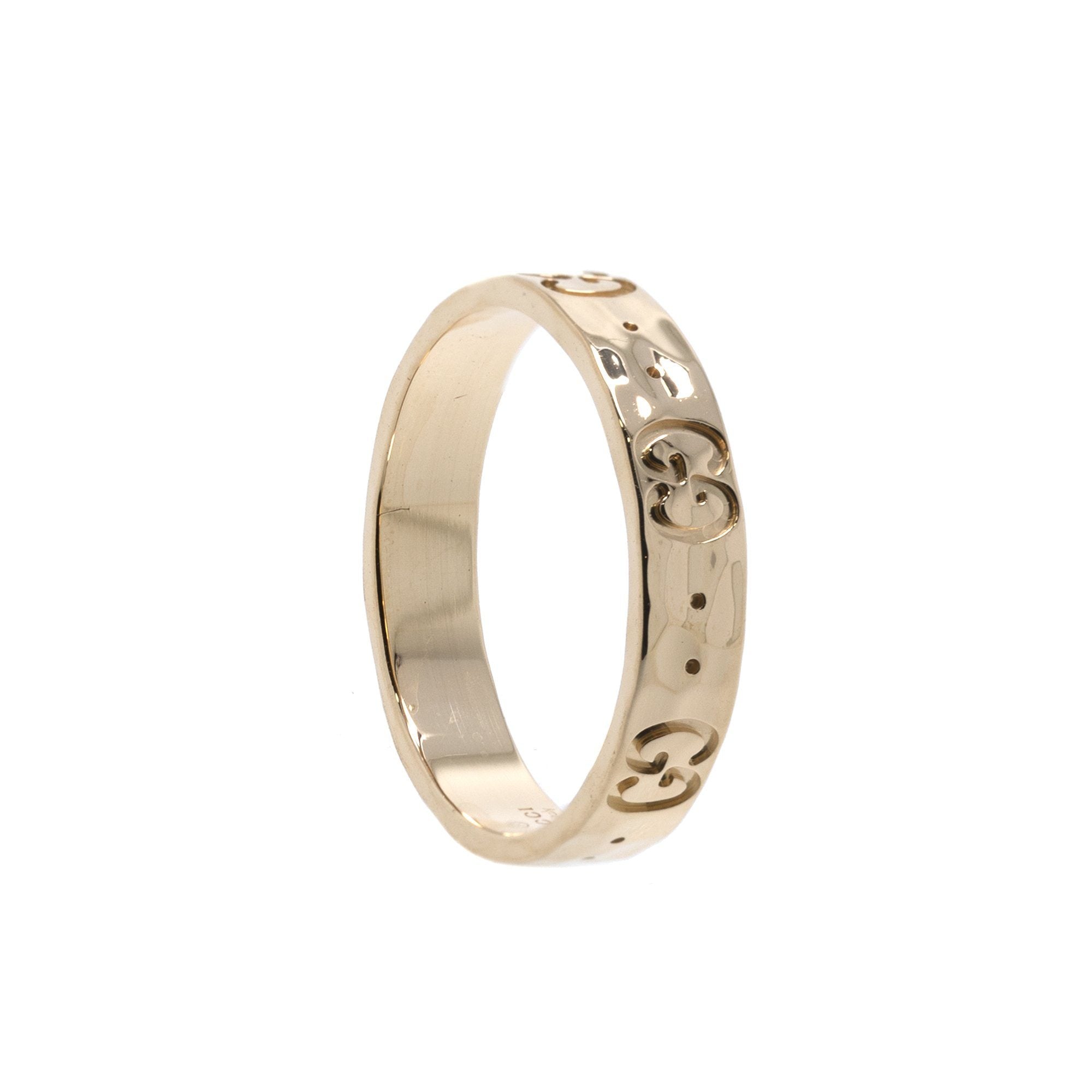 Gucci 18k Gold Hammered Icon Thin Band Ring