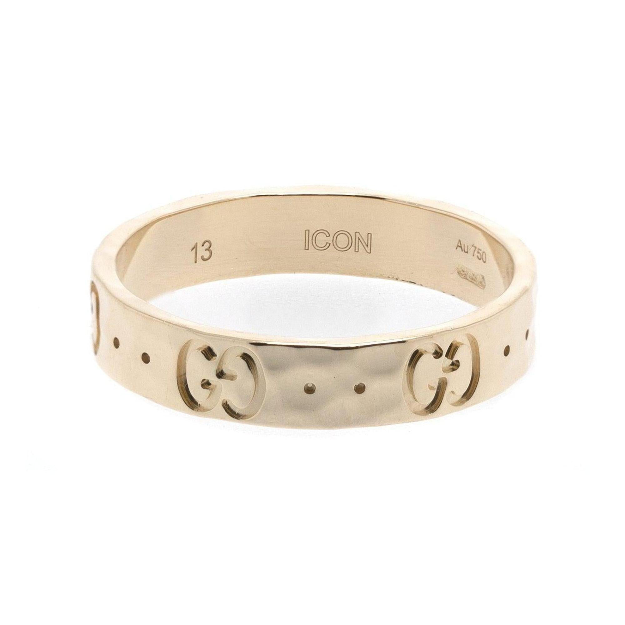 Gucci 18k Gold Hammered Icon Thin Band Ring
