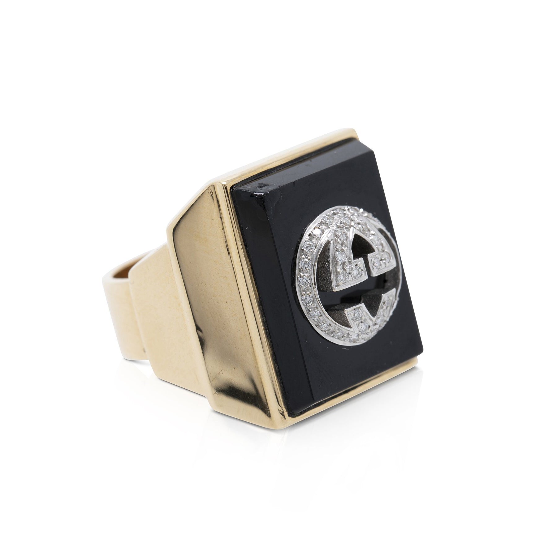Gucci 18k Gold Icon Boule Onyx and Diamond Ring