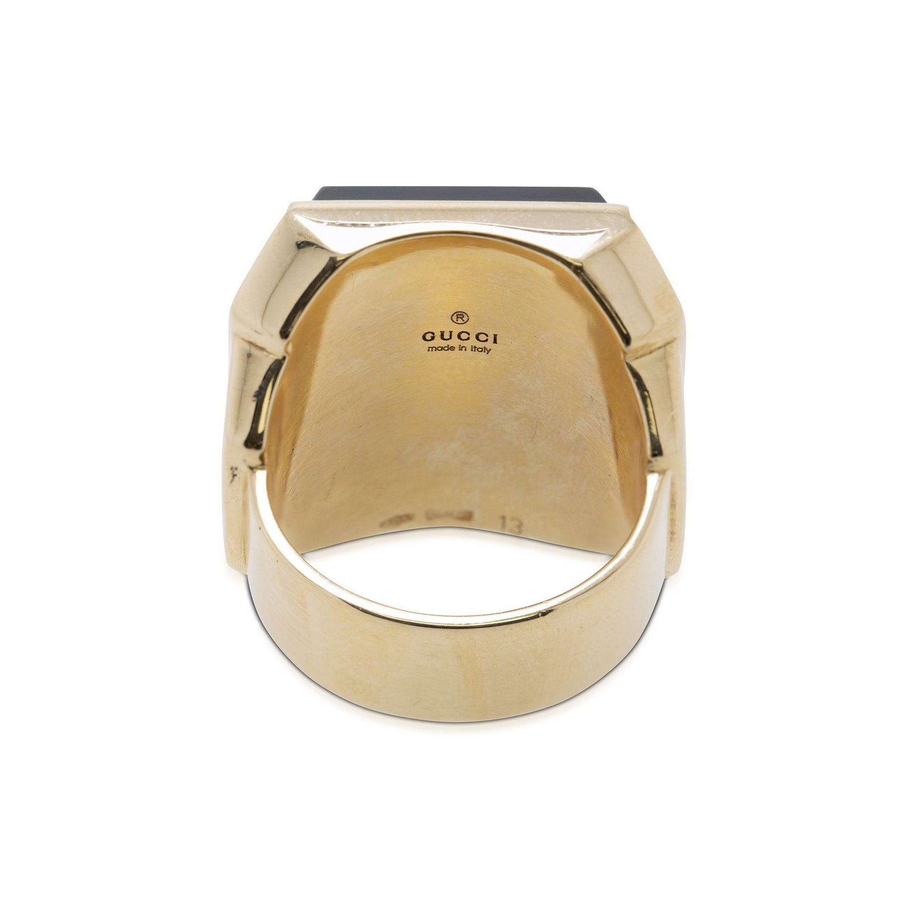 Gucci 18k Gold Icon Boule Onyx and Diamond Ring