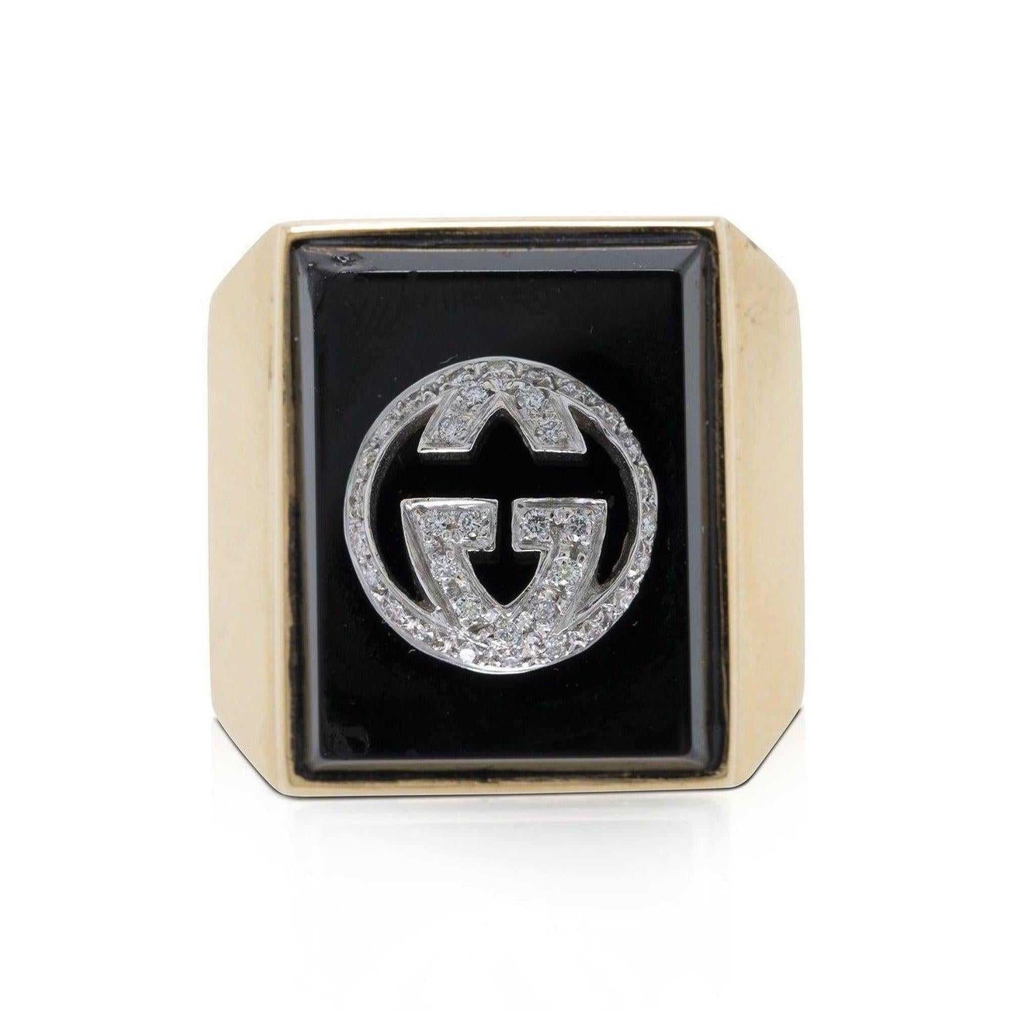 Gucci 18k Gold Icon Boule Onyx and Diamond Ring