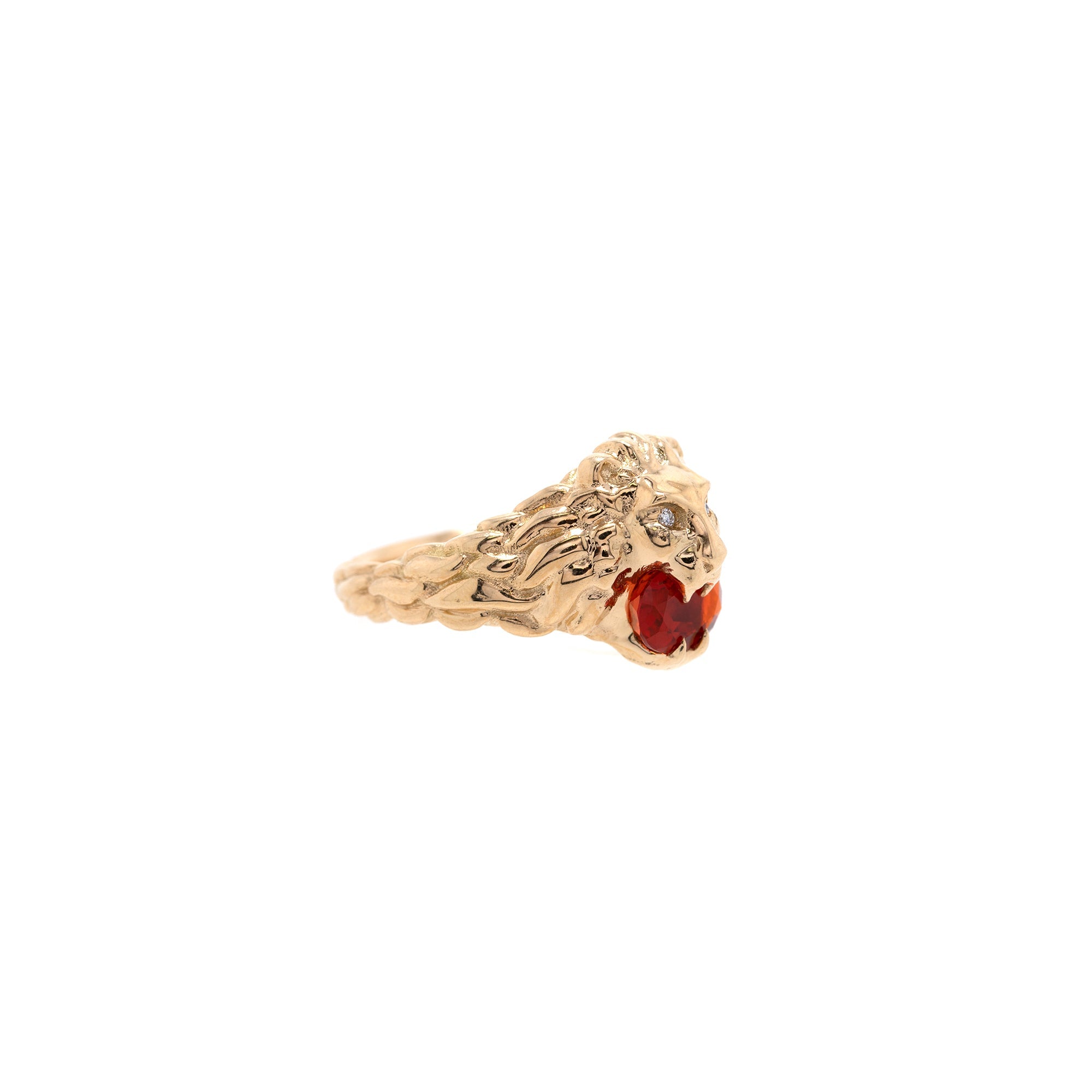 Gucci 18k Gold Lion Head Ring with Fire Opal & Diamonds