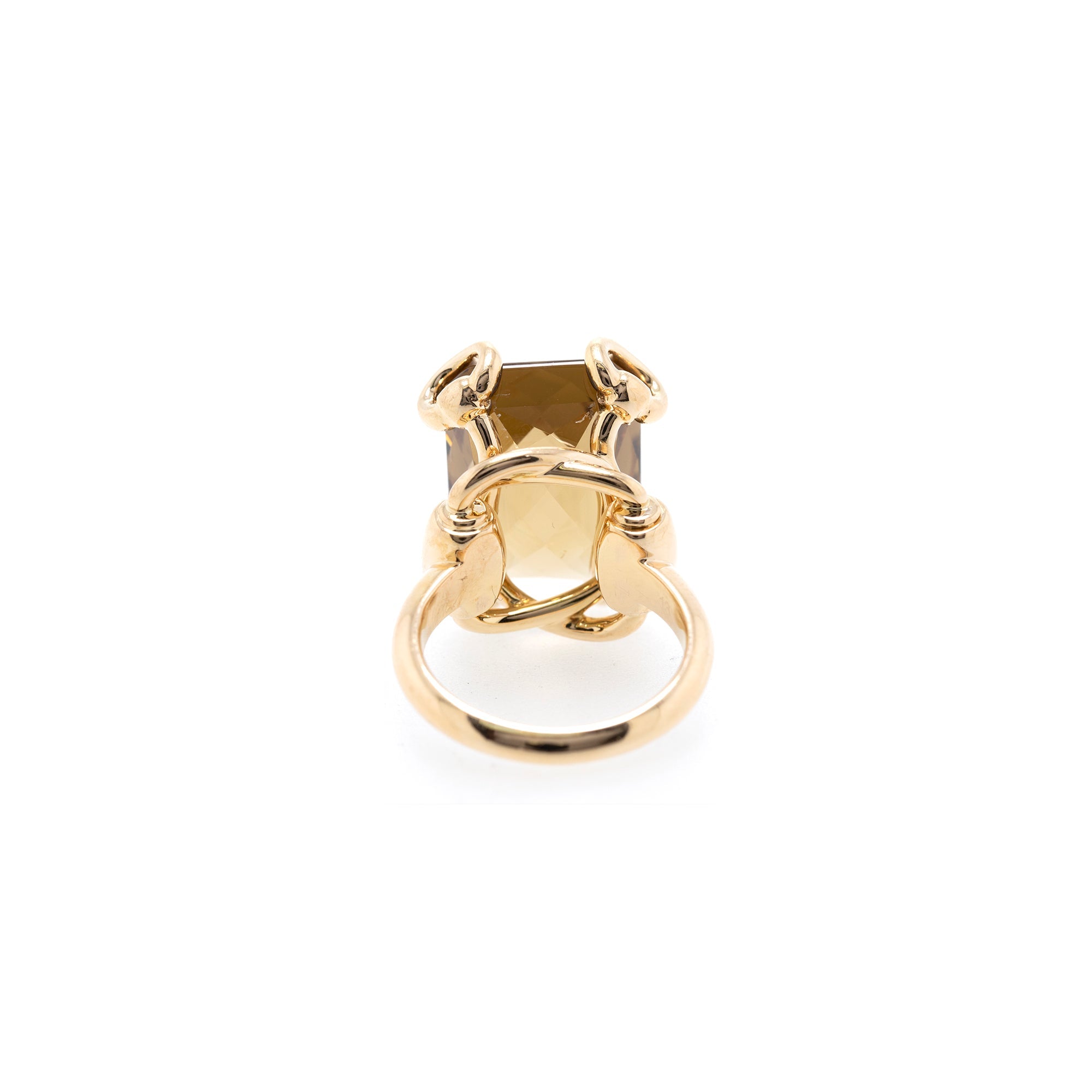 Gucci 18k Gold Smoky Quartz Horsebit Cocktail Ring