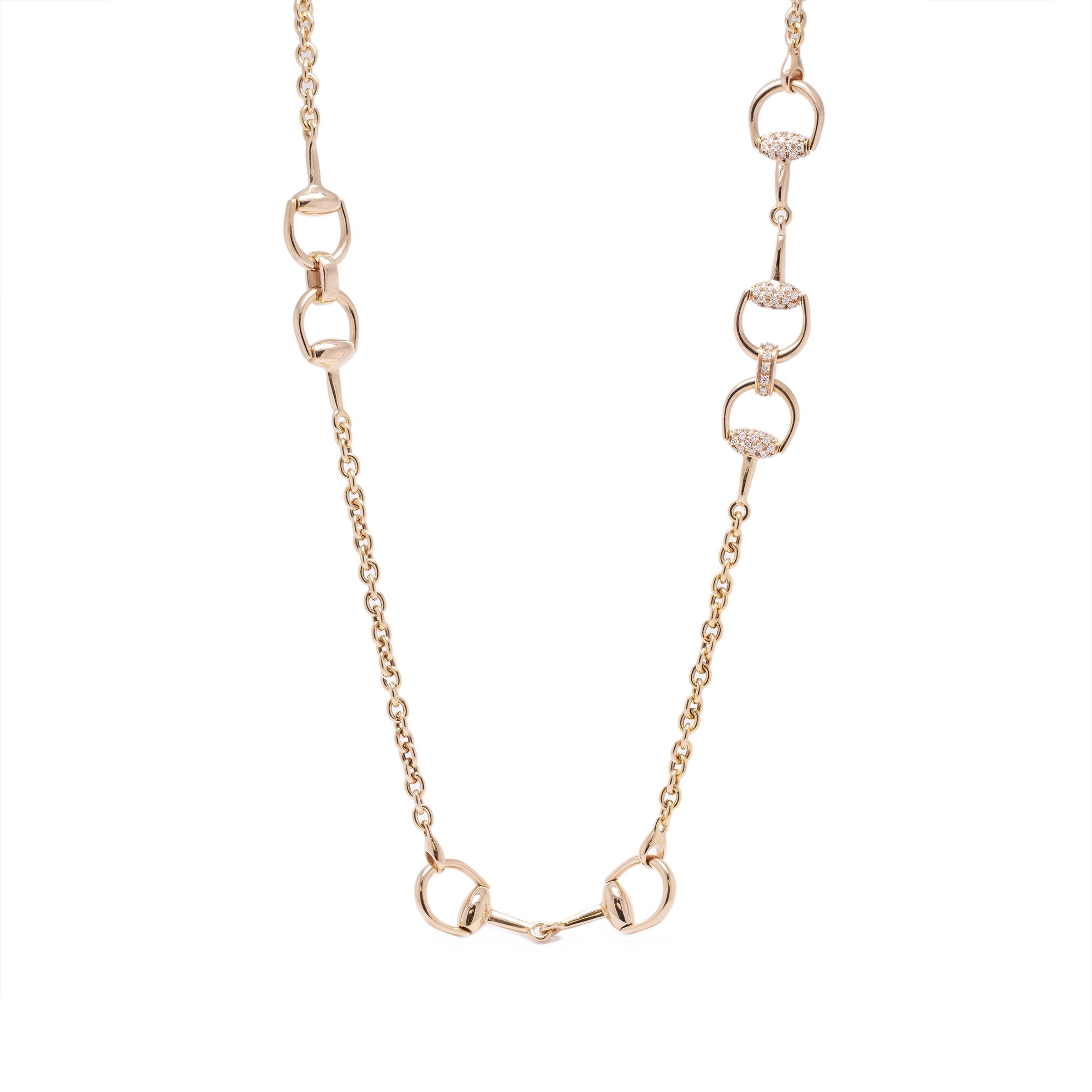 Gucci 18k Rose Gold Diamond Horsebit Station Necklace w/ Box
