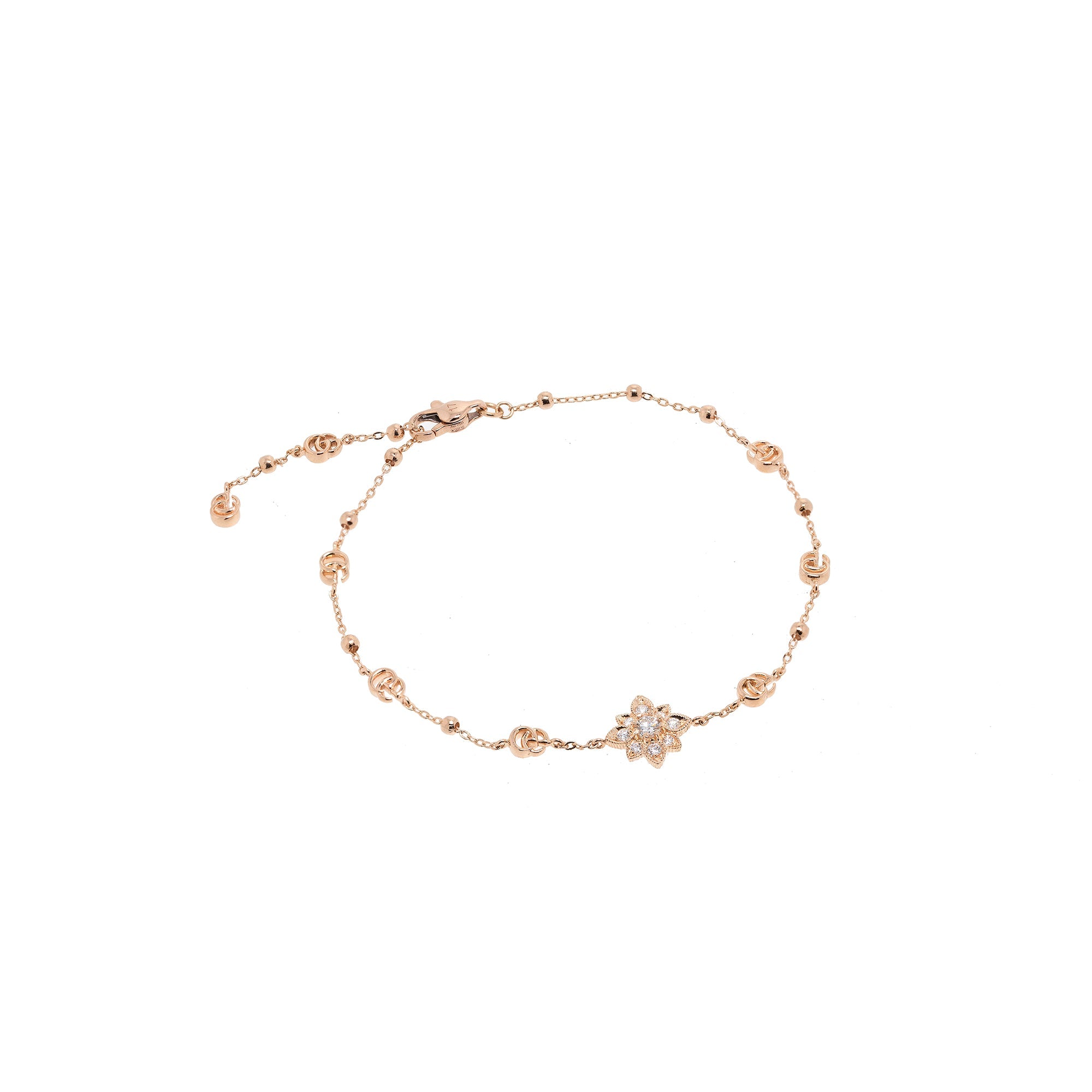 Gucci 18k Rose Gold Flora Bracelet with Diamonds