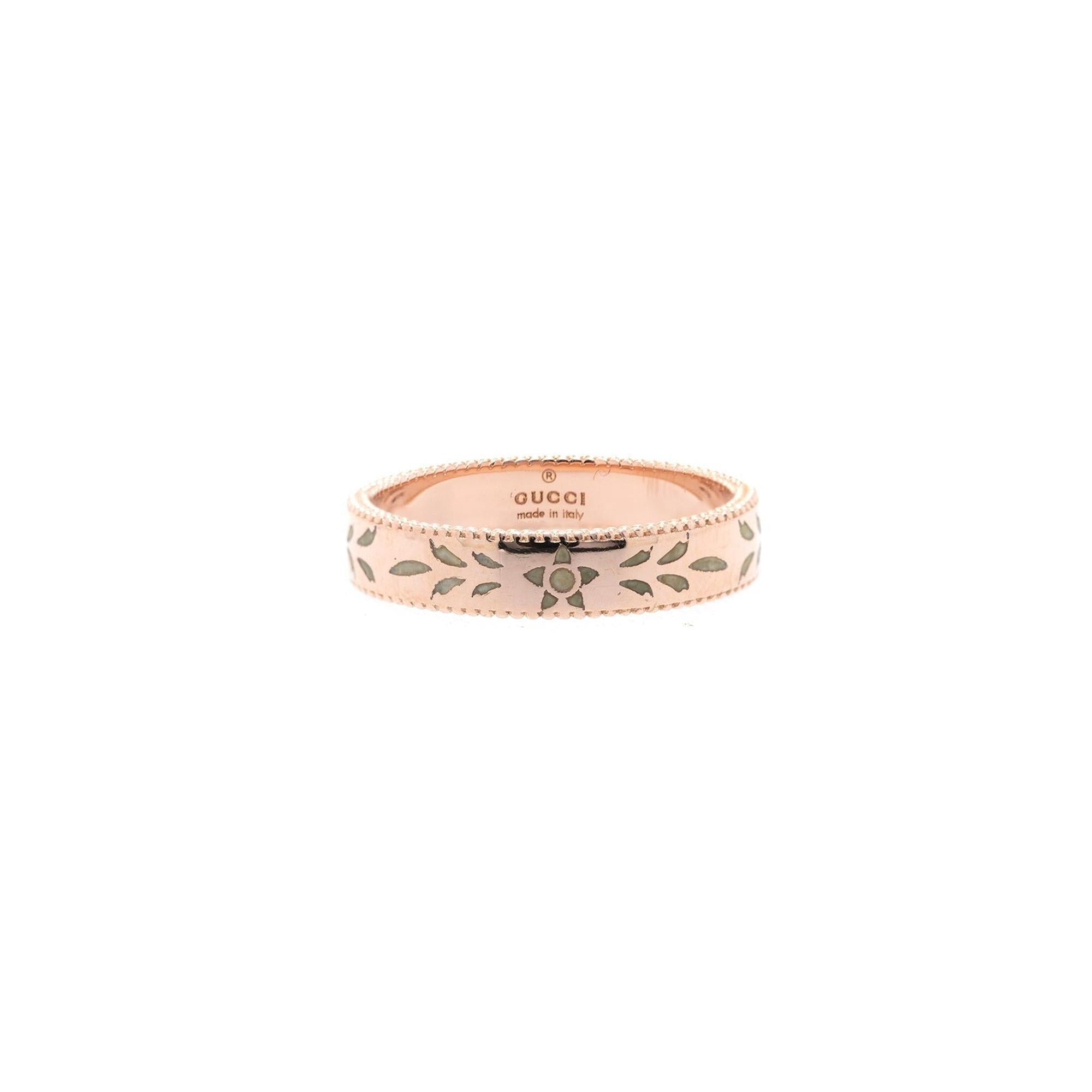 Gucci 18k Rose Gold Icon Blossoms Enamel Band Ring w/ Box