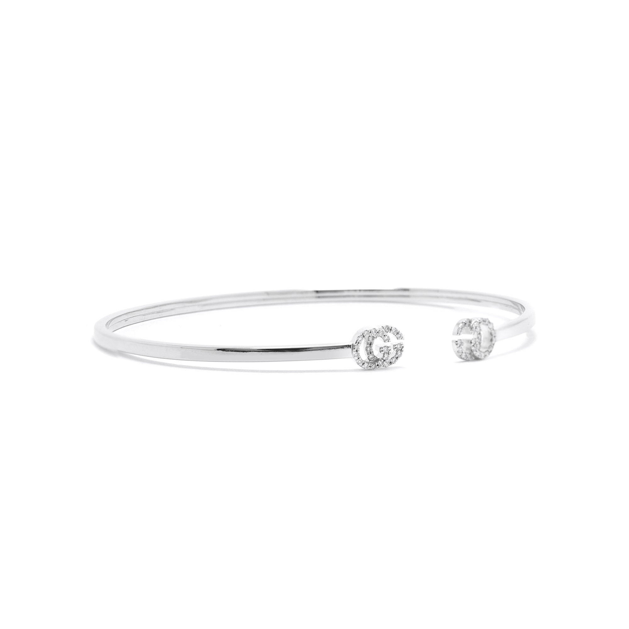 Gucci 18k White Gold GG Running Diamond Cuff Bracelet