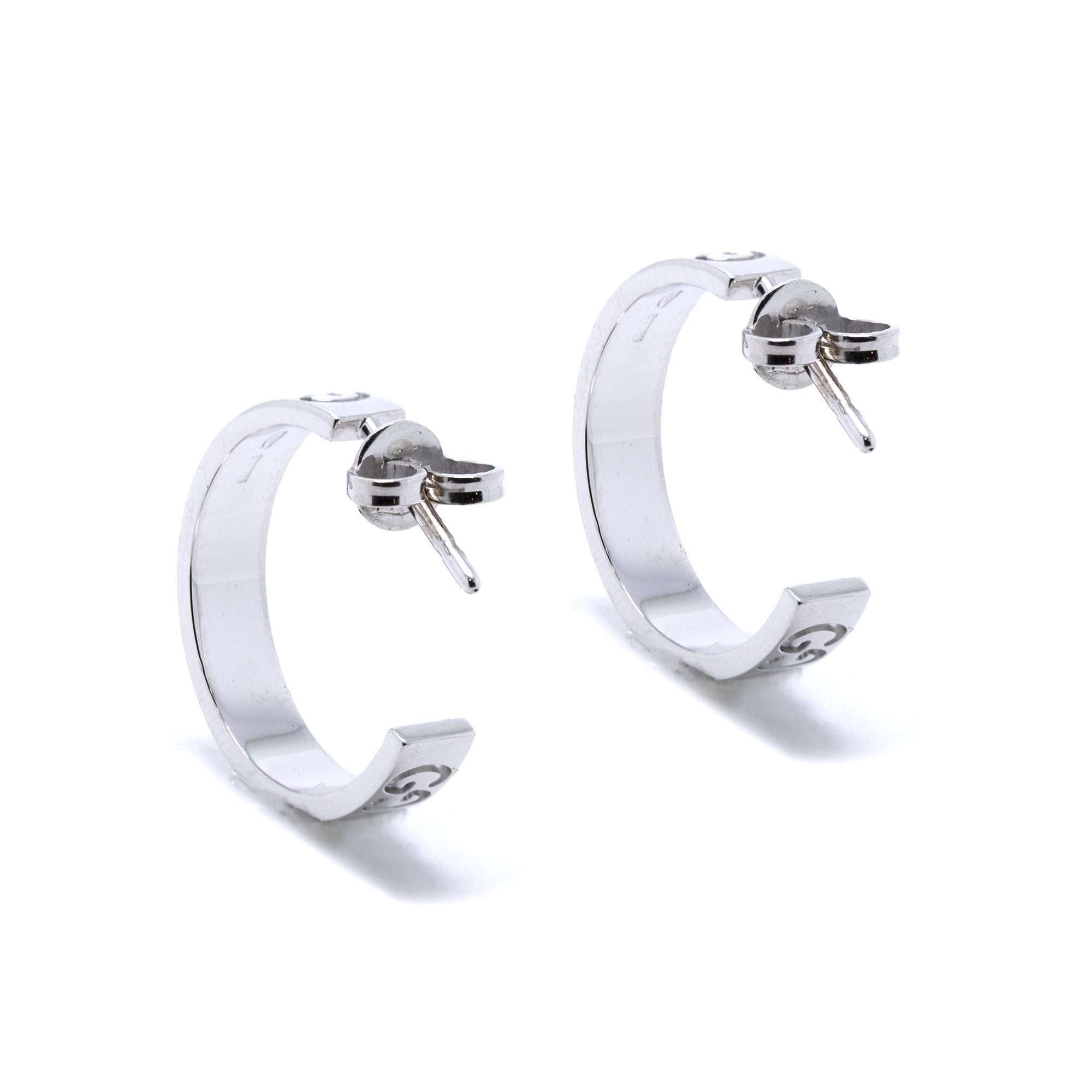 Gucci 18k White Gold Icon Hoop Earrings