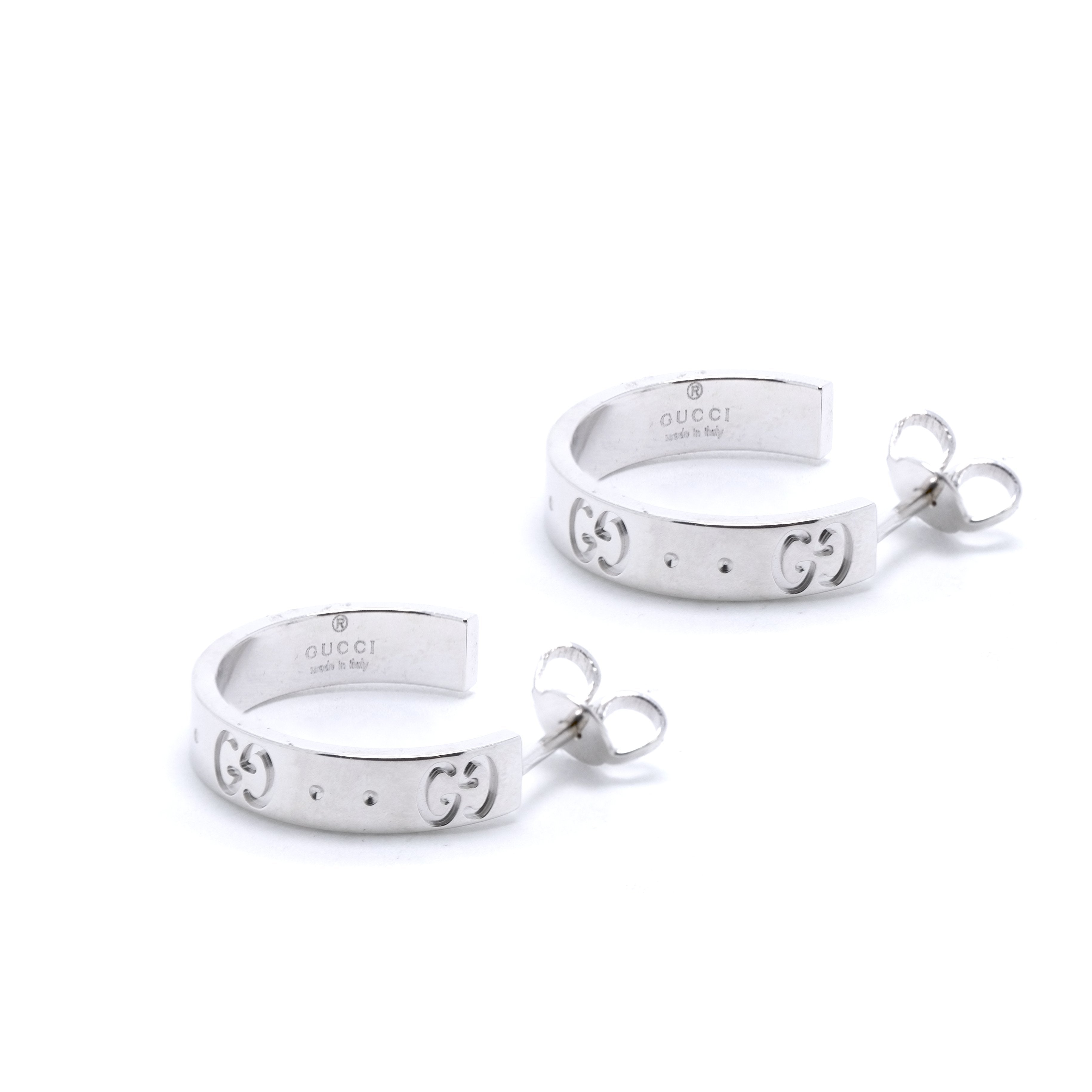 Gucci 18k White Gold Icon Hoop Earrings