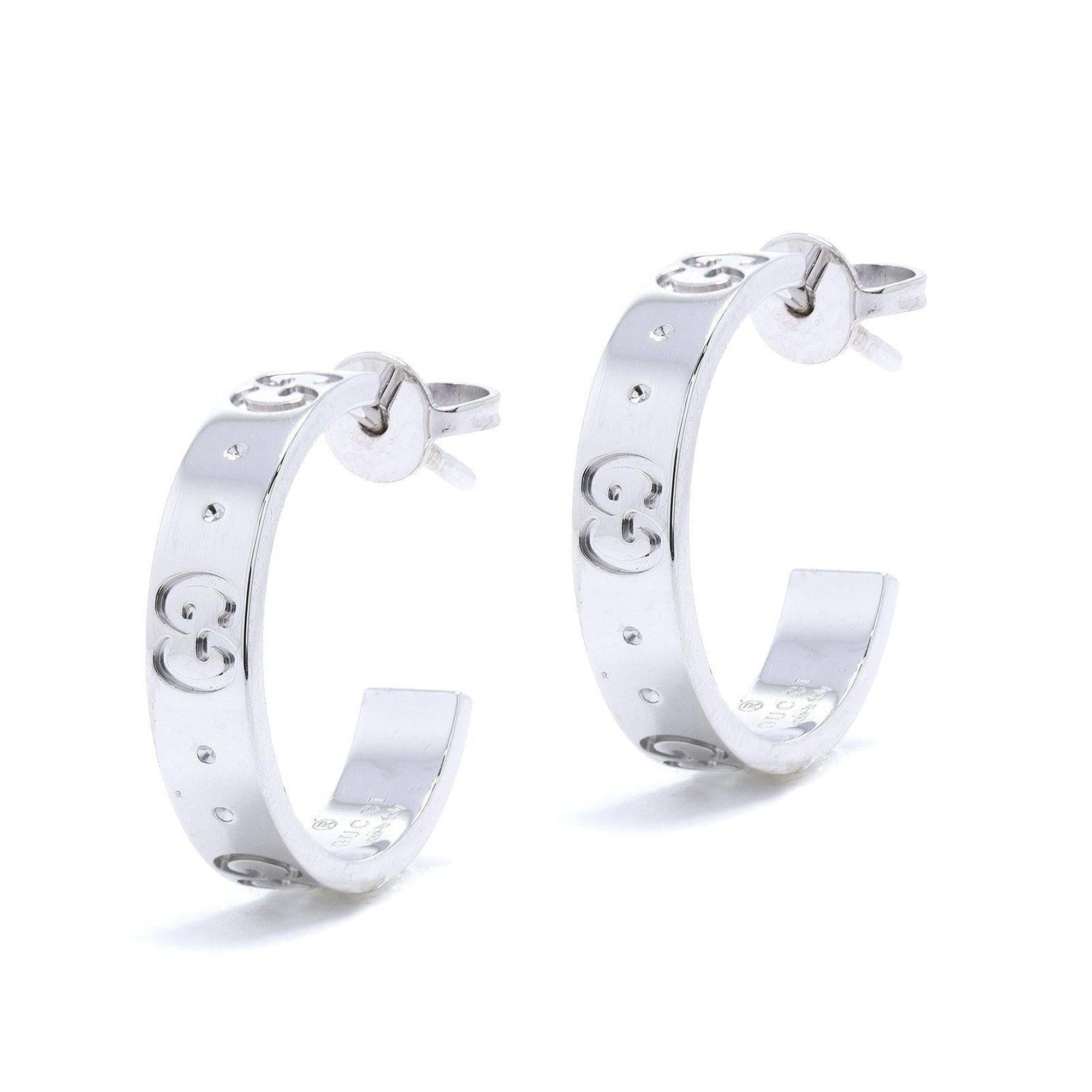 Gucci 18k White Gold Icon Hoop Earrings