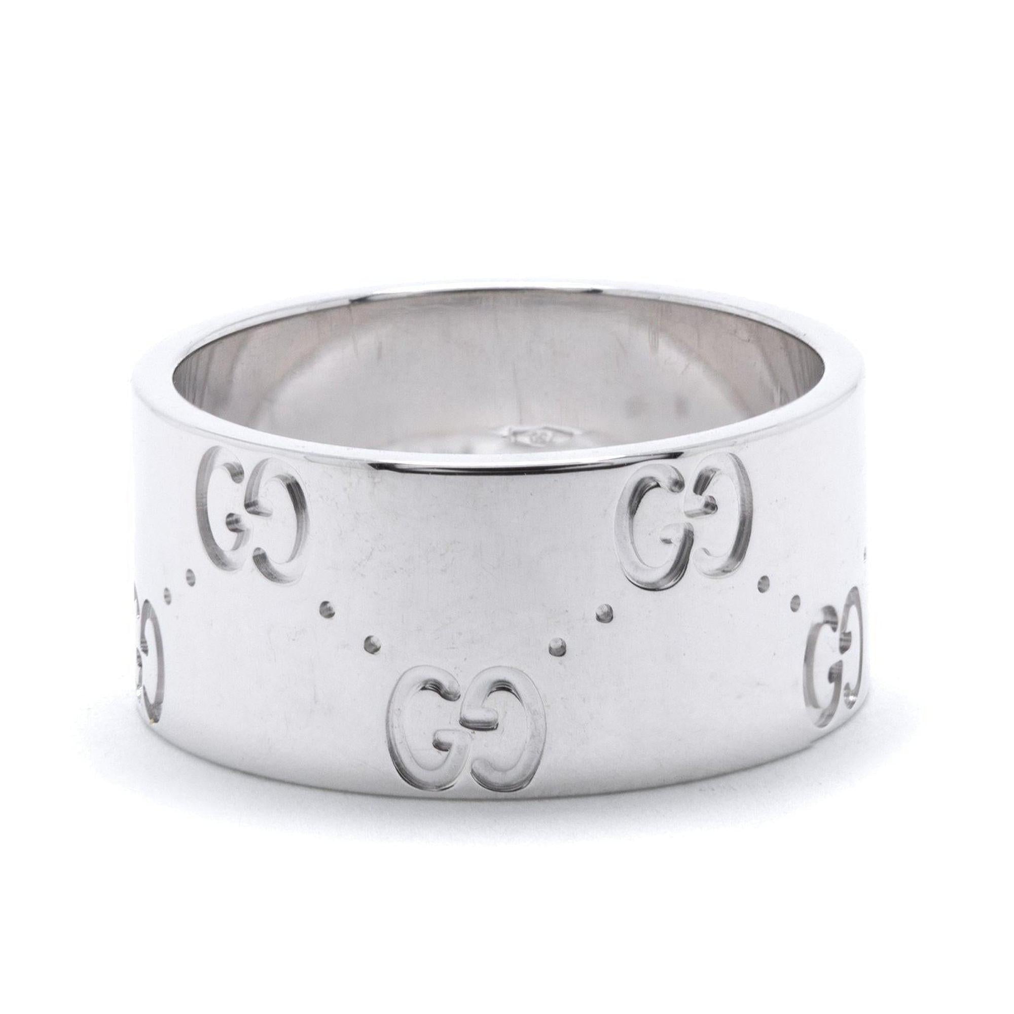 Gucci 18k White Gold Icon Wide Band Ring