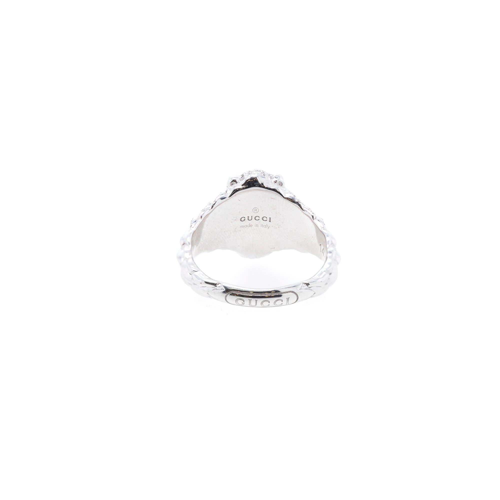Gucci 18k White Gold Lion Head Ring with Diamonds & Yellow Beryl
