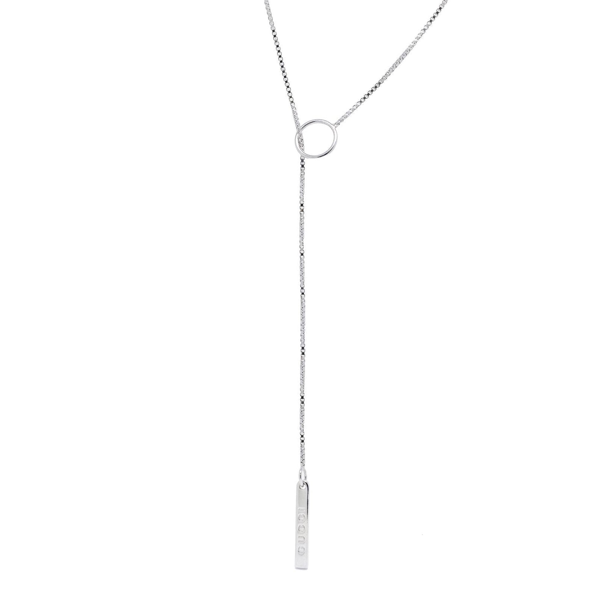 Gucci 18k White Gold Logo Lariat Necklace