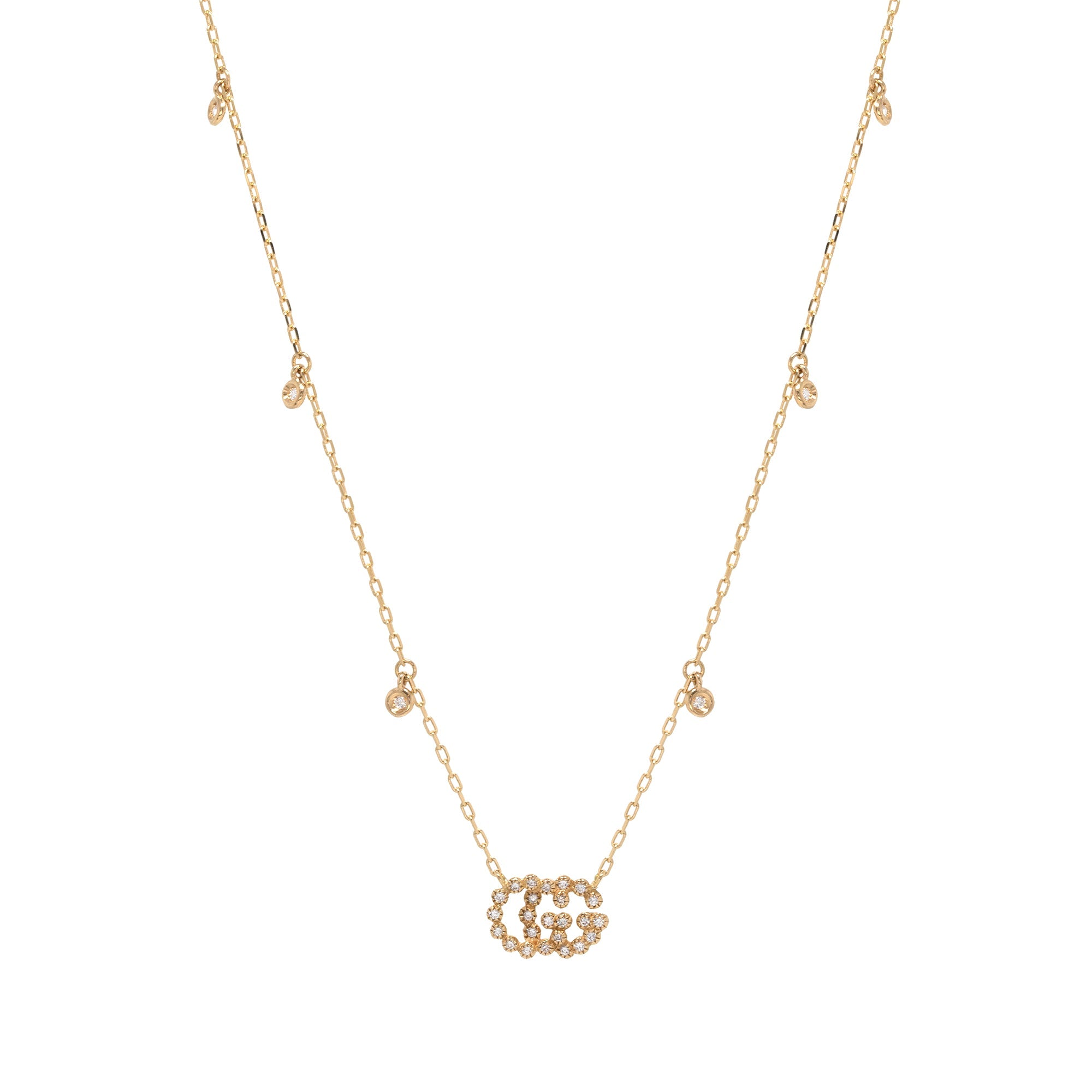 Gucci 18k Yellow Gold GG Running Necklace with Diamonds