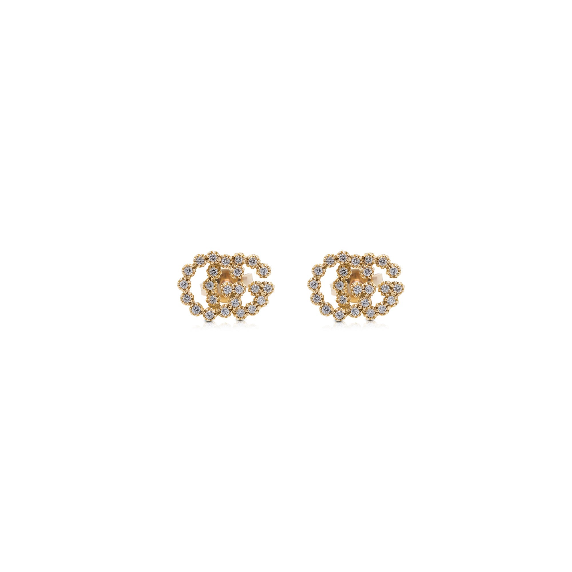 Gucci 18k Yellow Gold GG Running Stud Earrings with Diamonds
