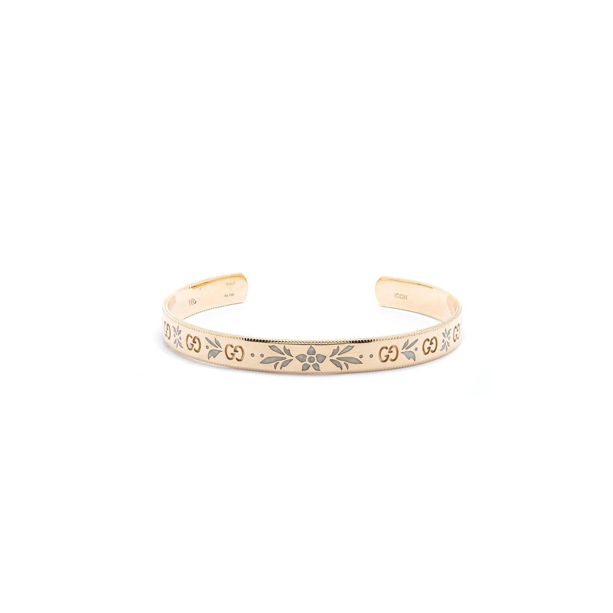 Gucci 18k Yellow Gold Icon Blossom Enamel Cuff Bracelet