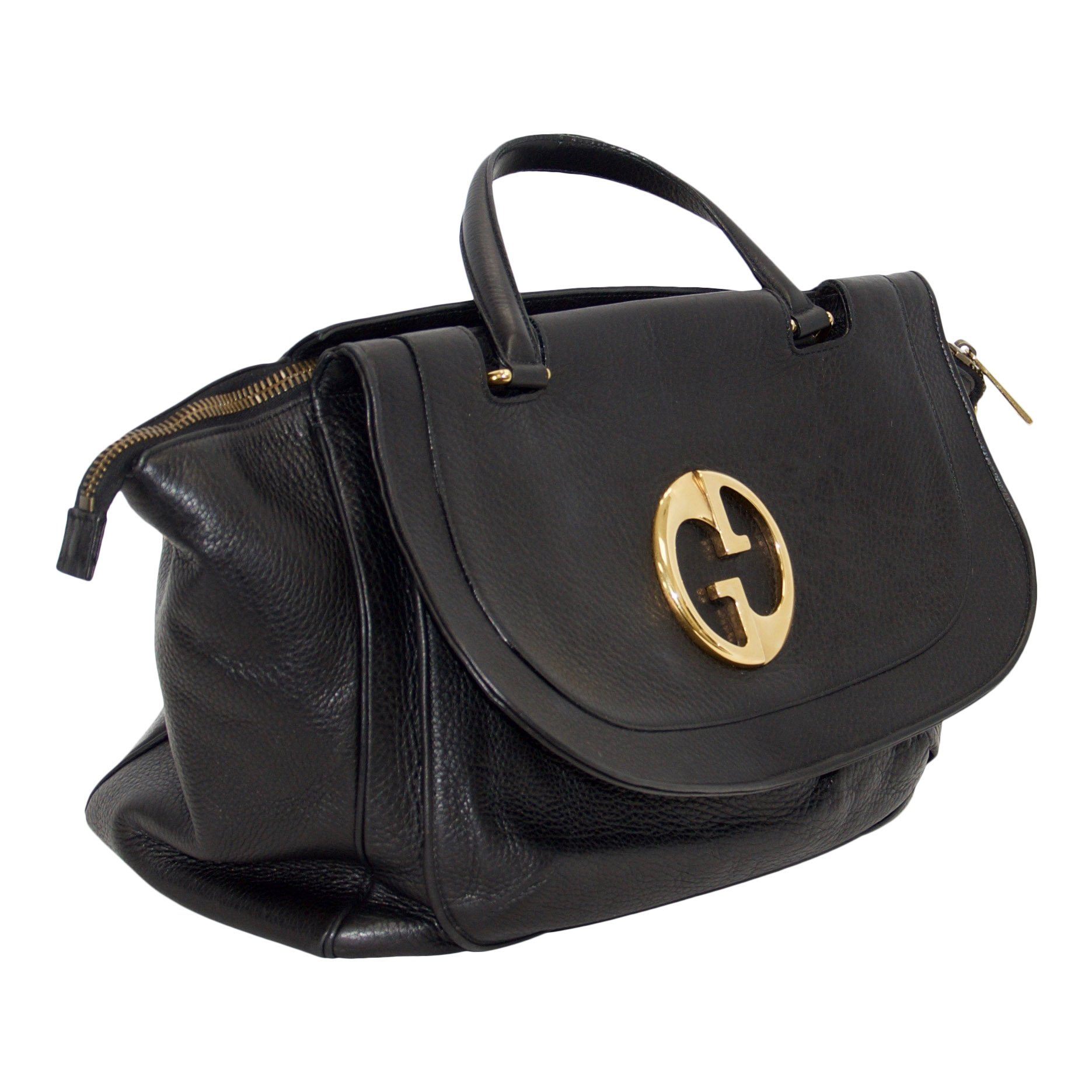 Gucci 1973 Black Leather Large Top Handle Bag