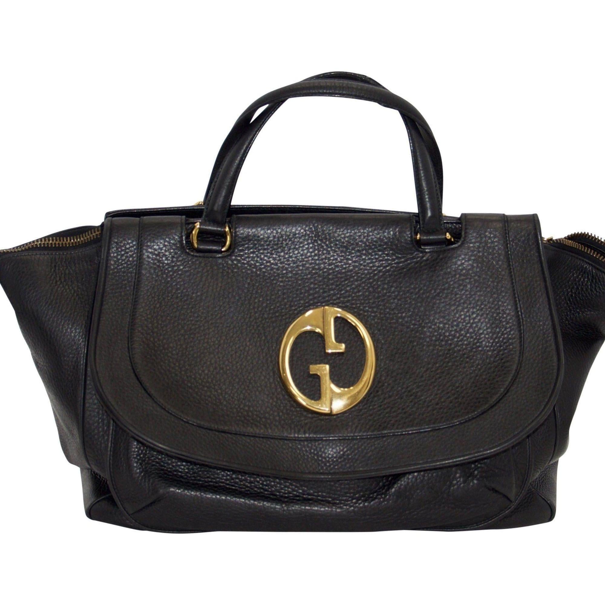 Gucci 1973 Black Leather Large Top Handle Bag