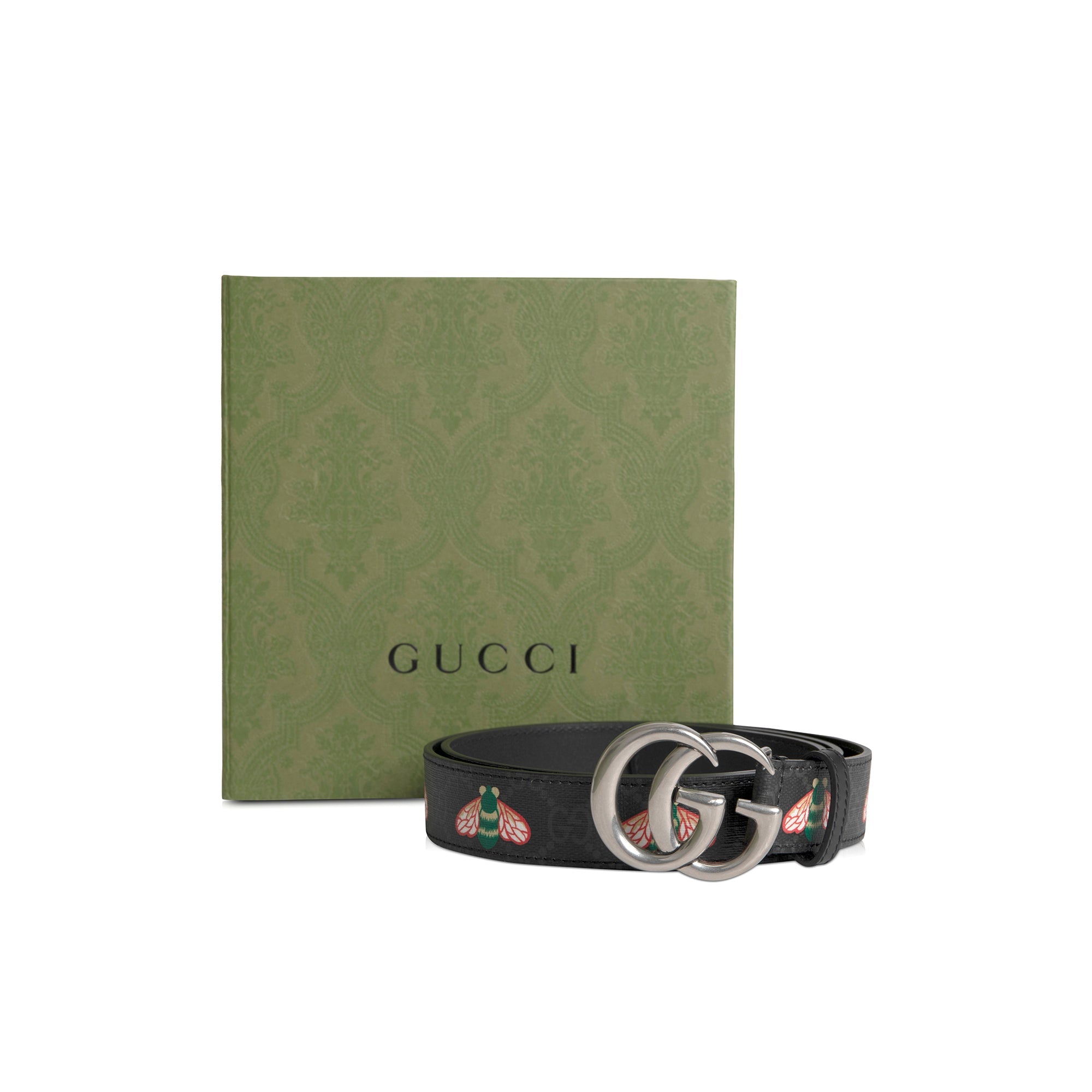 Gucci Bee Accent GG Supreme Thin Belt with Double G Buckle w/ Box