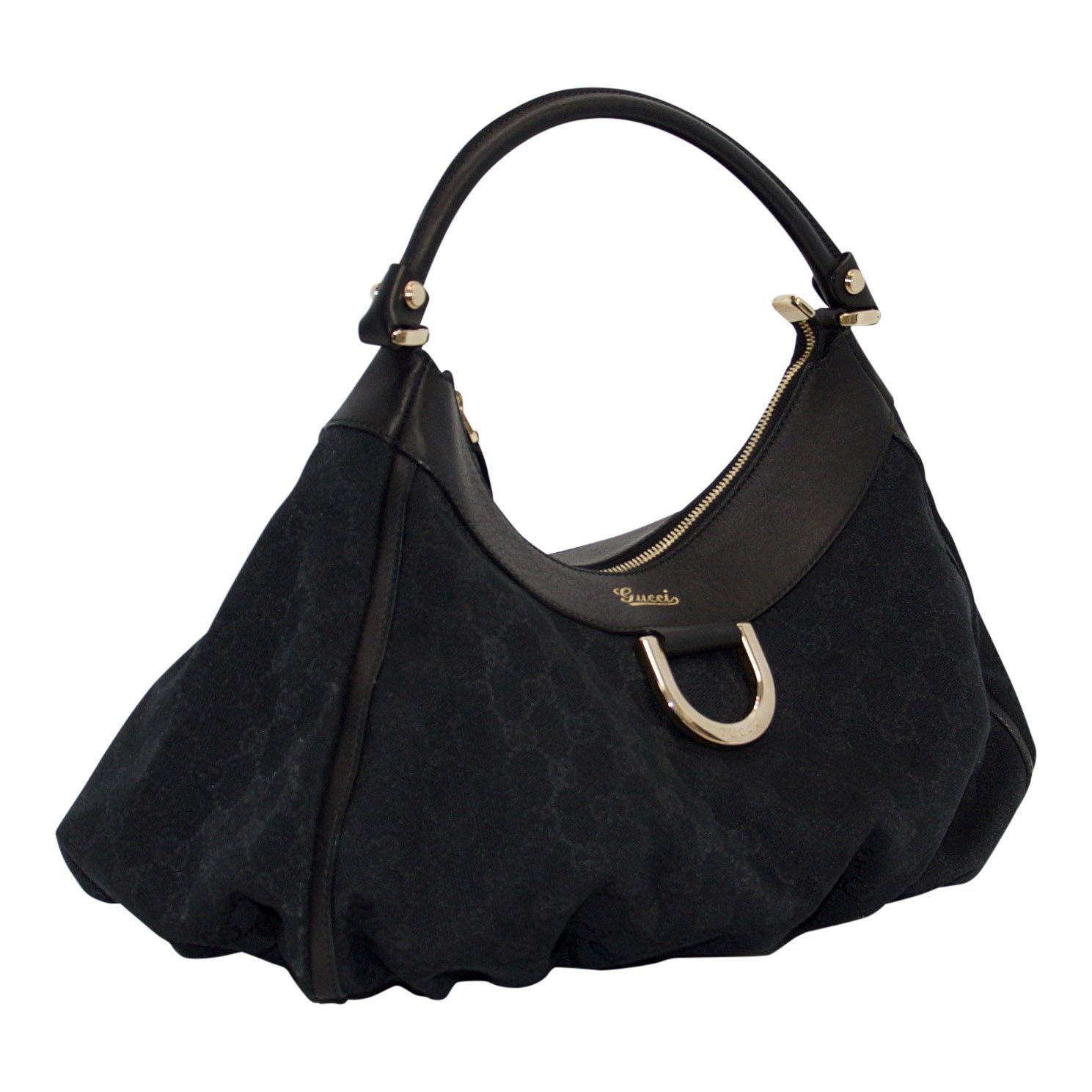 Gucci Black GG Canvas D Ring Hobo