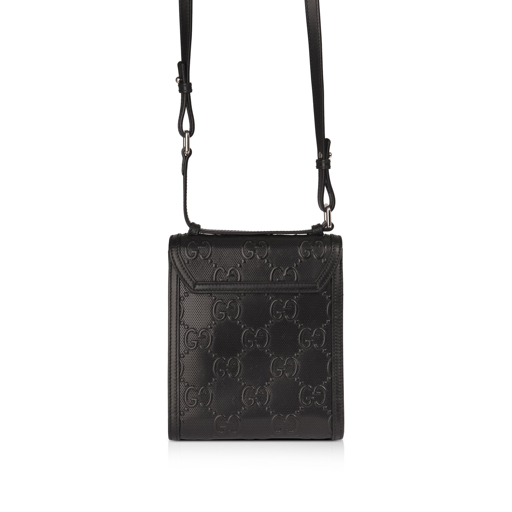 Gucci Black GG Embossed Messenger Bag