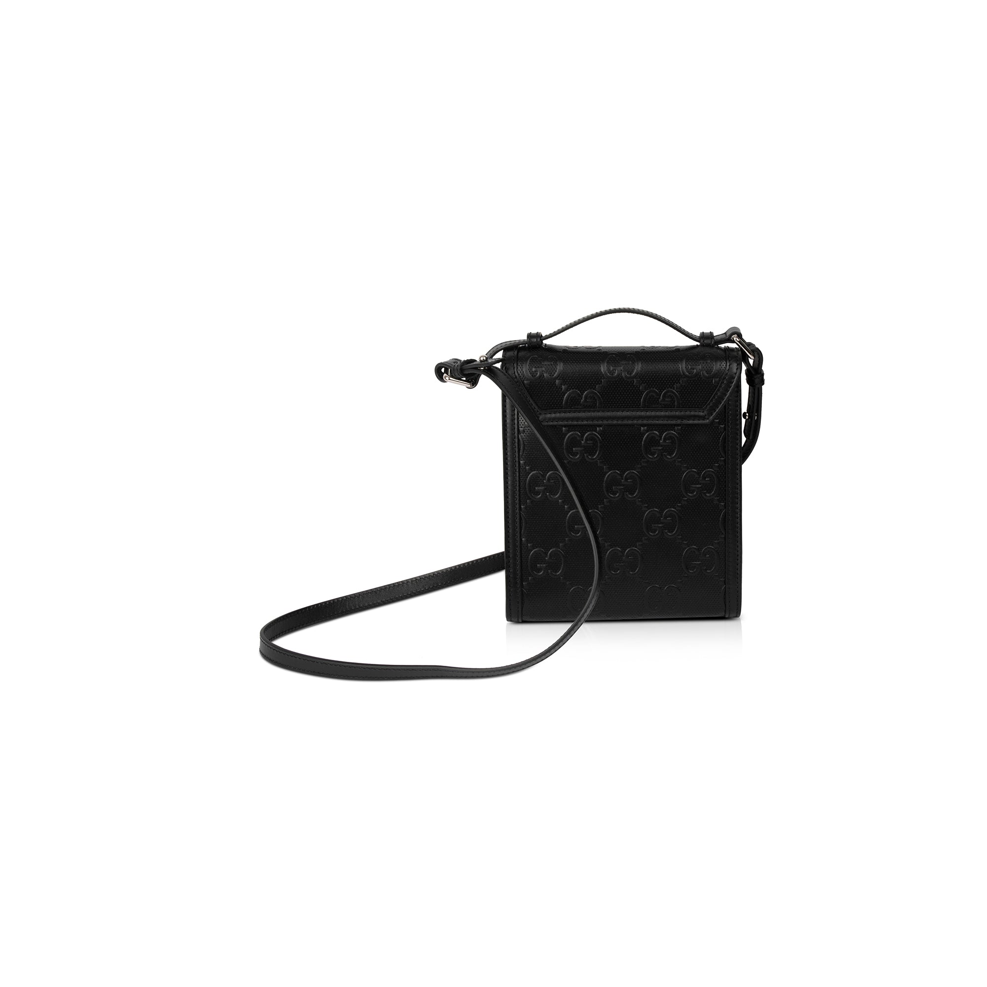 Gucci Black GG Embossed Messenger Bag w/ Box