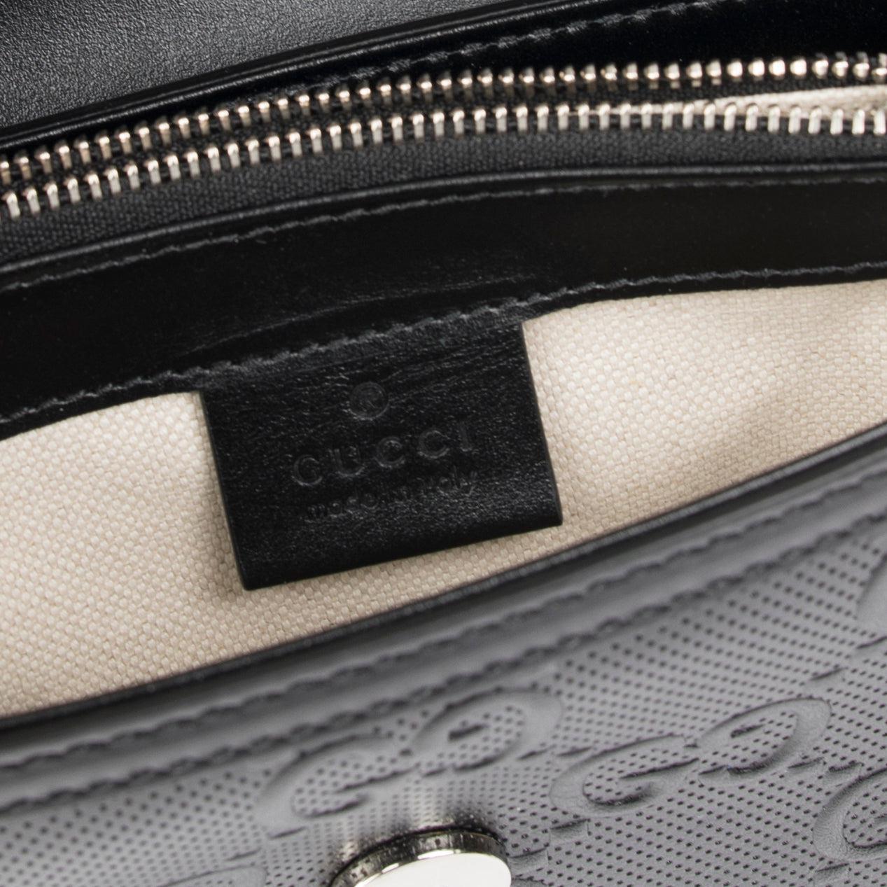 Gucci Black GG Embossed Messenger Bag w/ Box