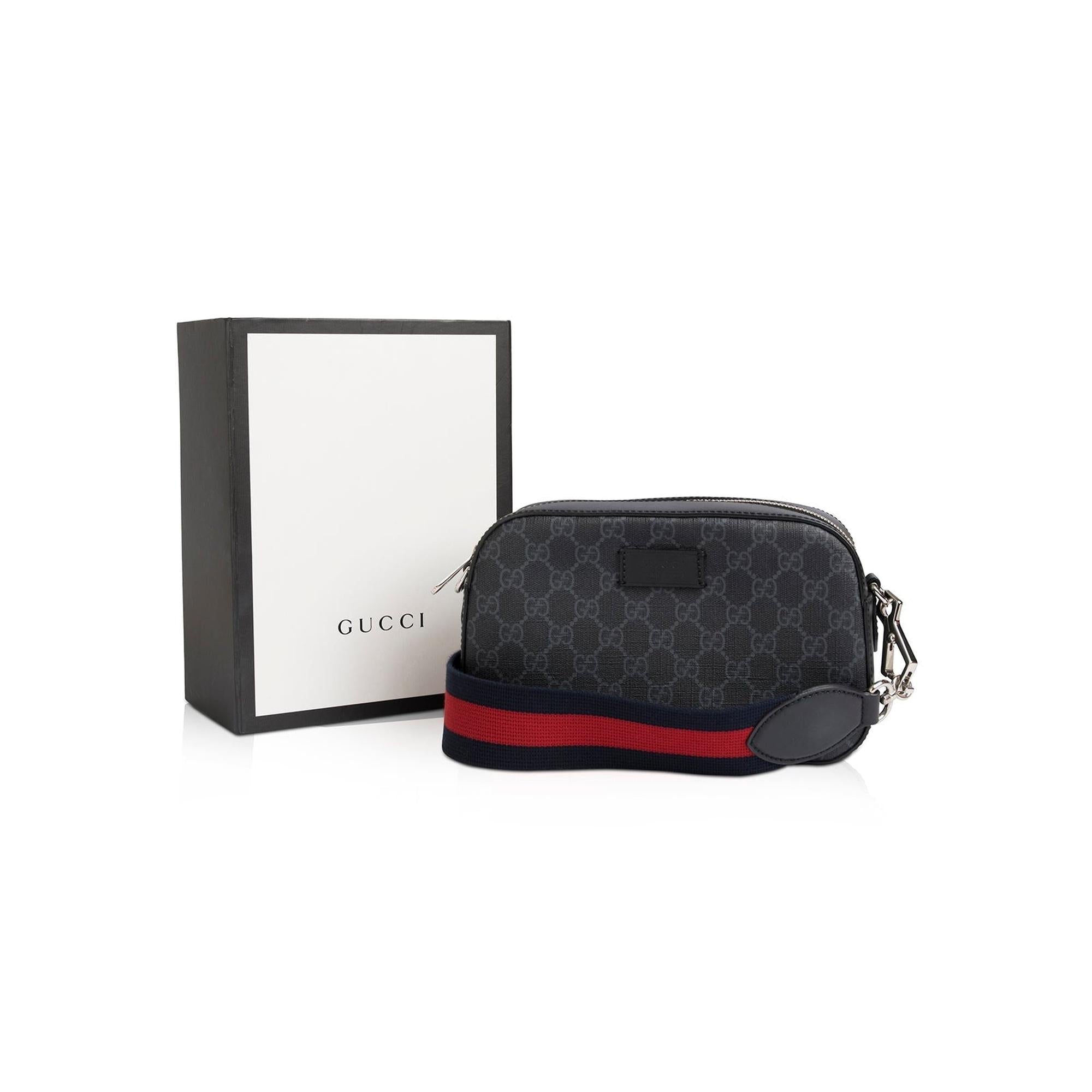 Gucci Black GG Supreme Web Shoulder Bag w/ Box