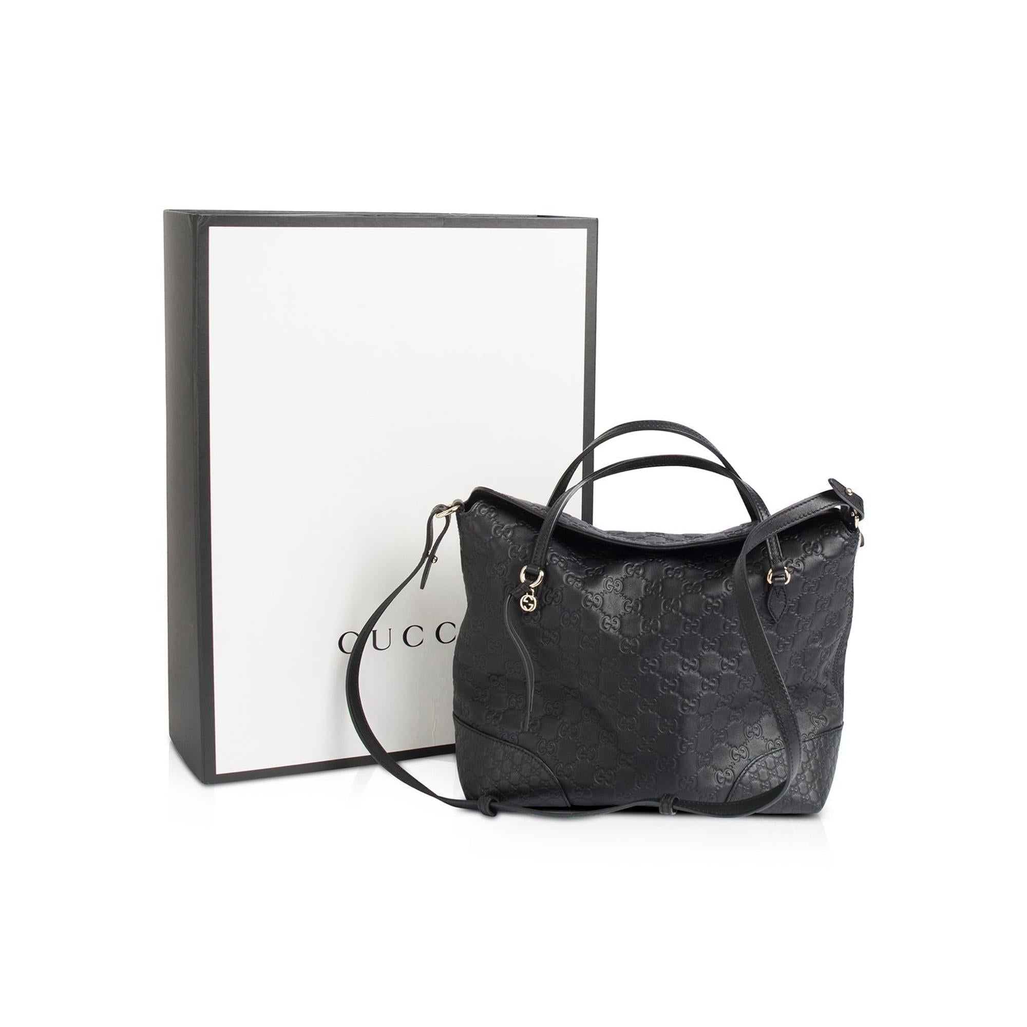 Gucci Black Guccissima Bree Convertible Top Handle Bag w/ Box