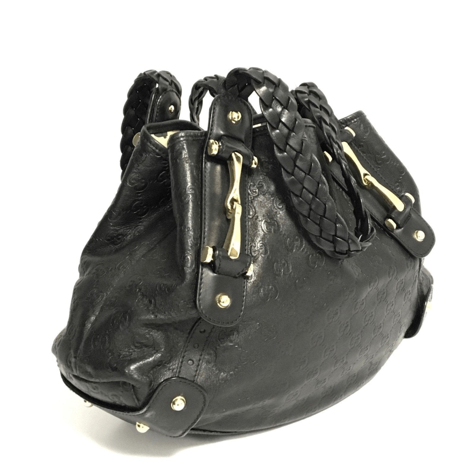 Gucci Black Guccissima Leather Studded Pelham Shoulder Bag