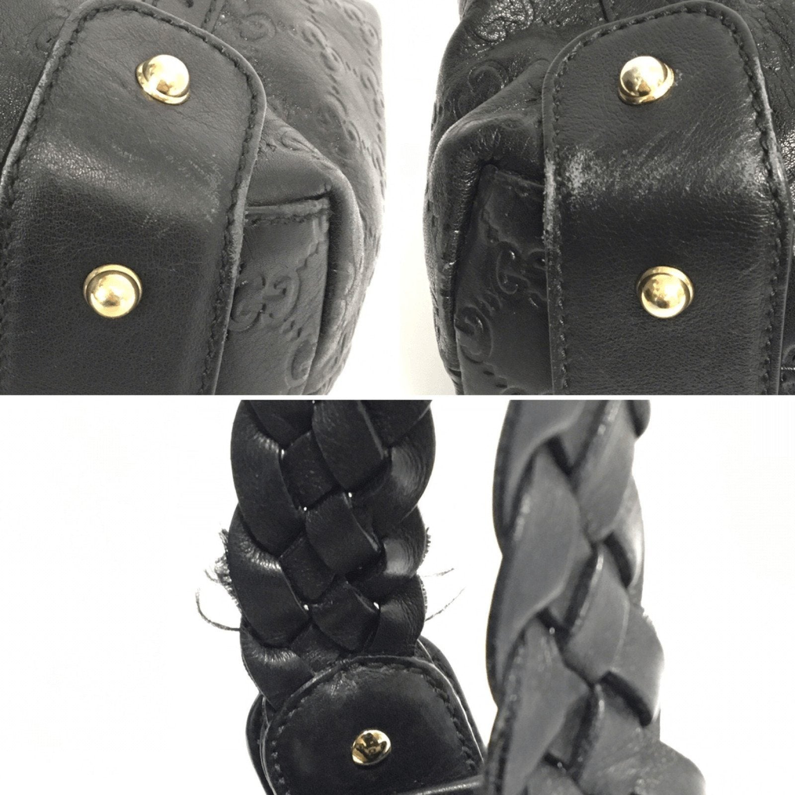 Gucci Black Guccissima Leather Studded Pelham Shoulder Bag
