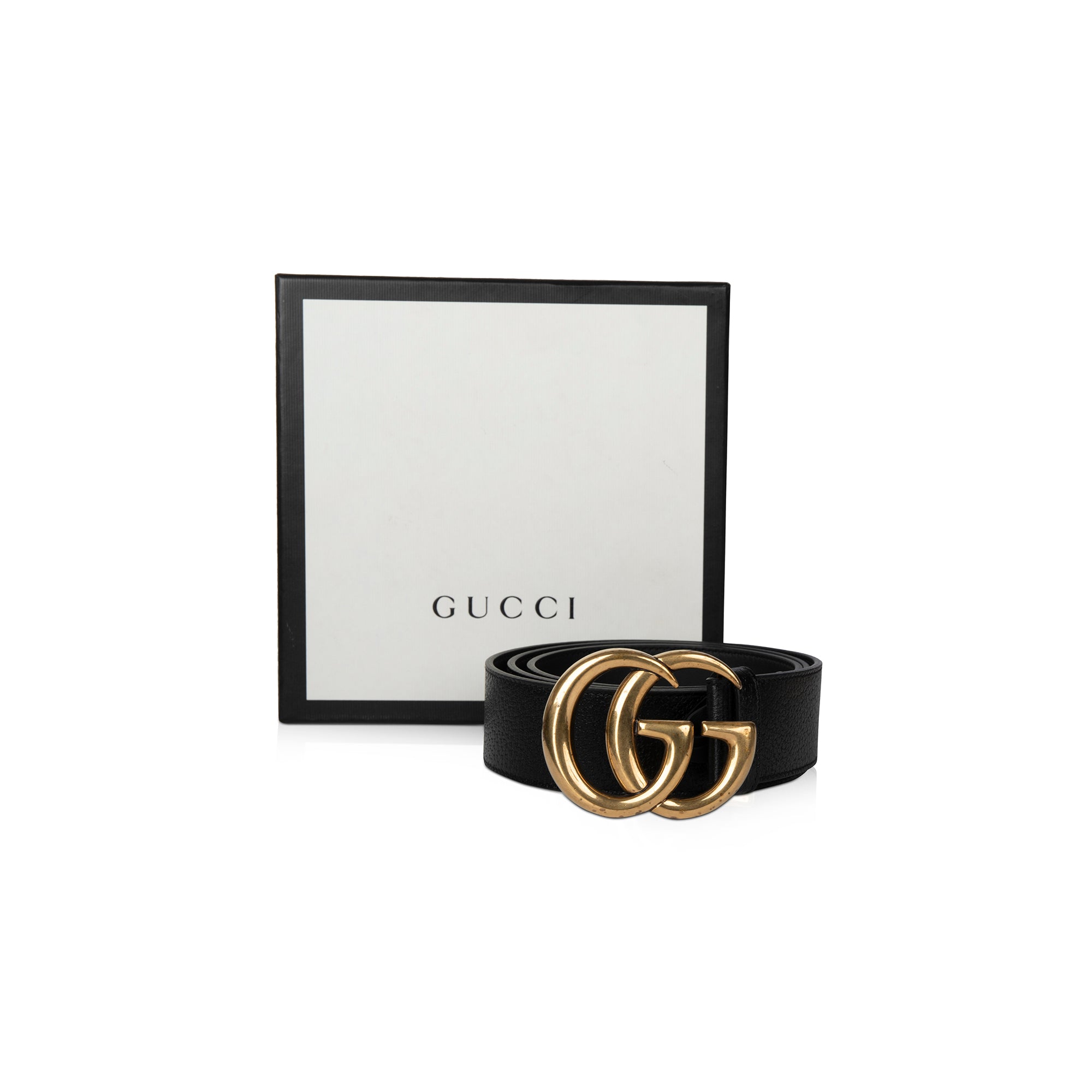 Gucci Black Leather Belt with Double G Buckle w/ Box