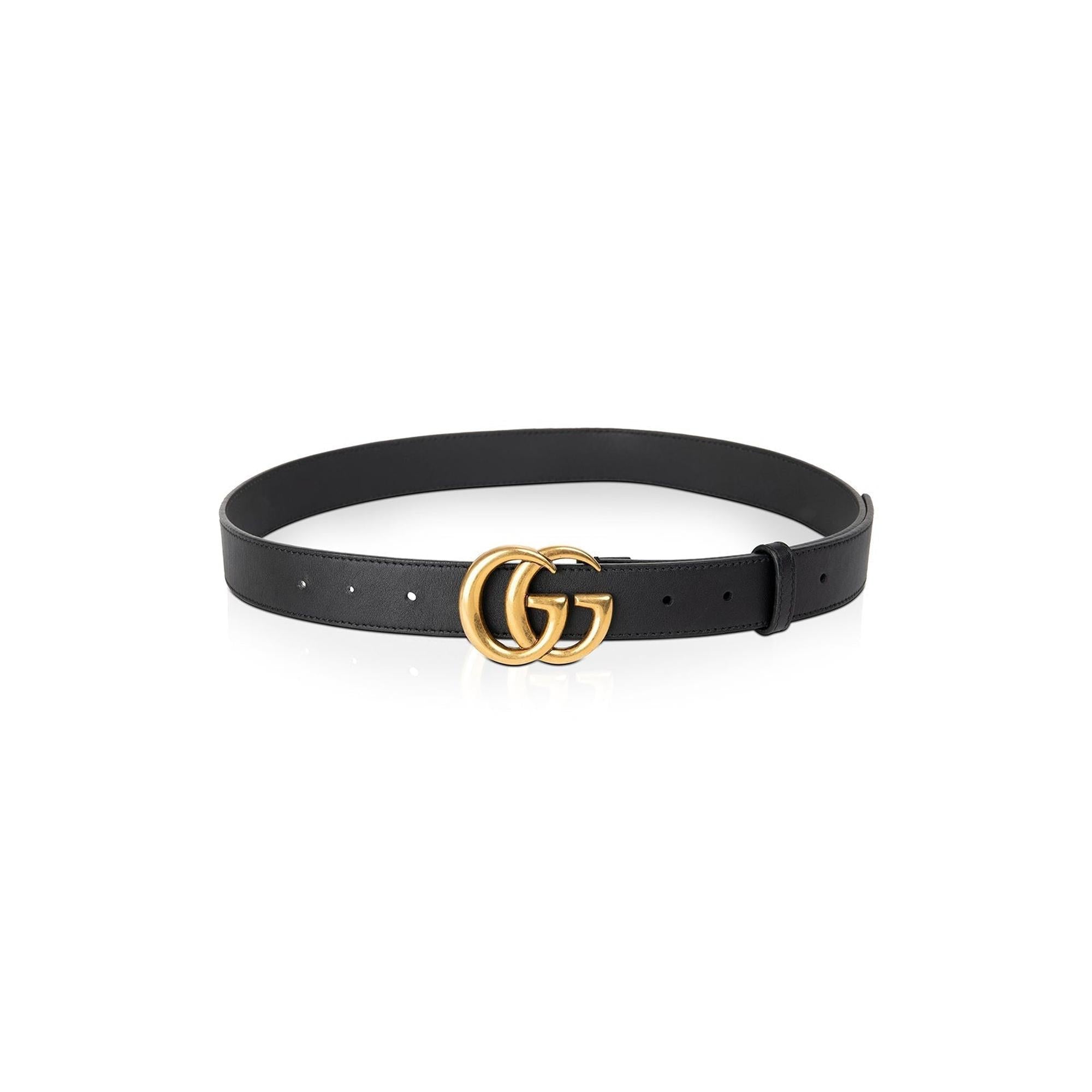 Gucci Black Leather Belt with Double G Buckle