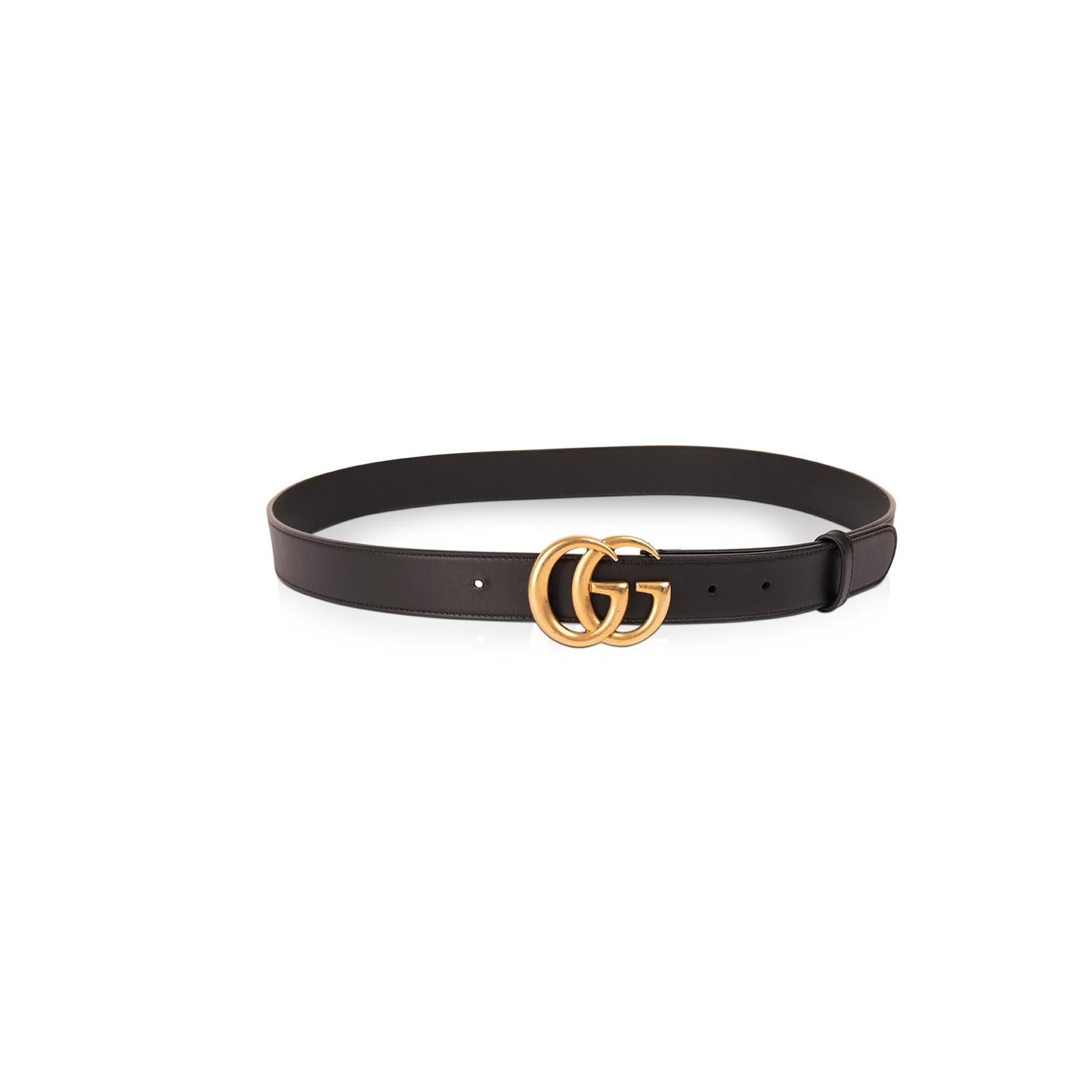 Gucci Black Leather Belt with Double G Buckle