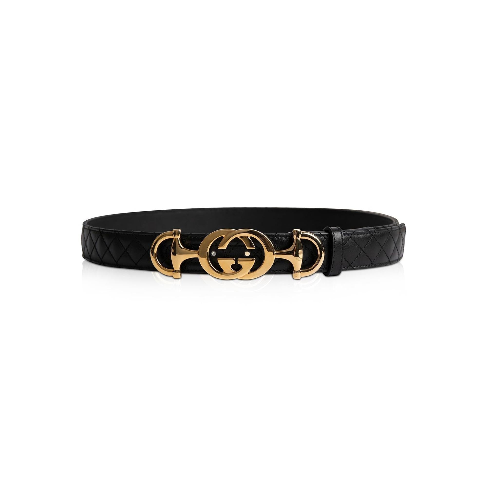 Gucci Black Leather Belt with Interlocking G Horsebit Bucket