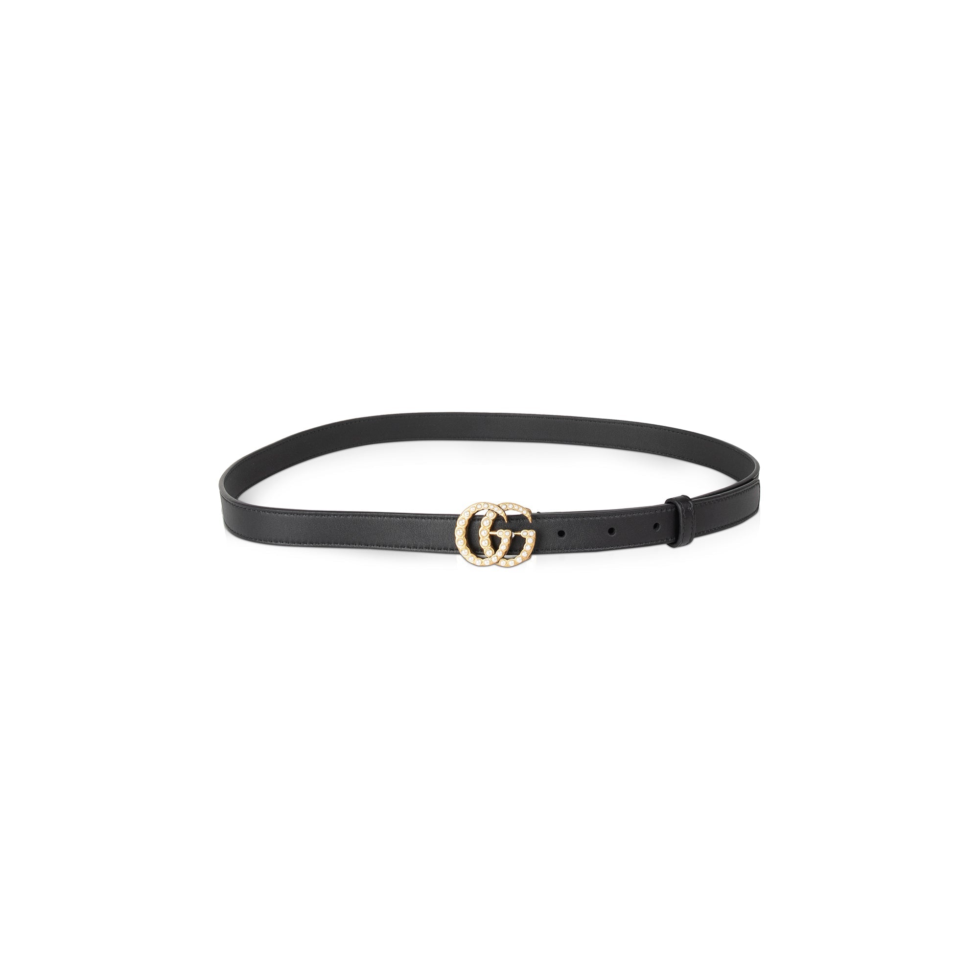 Gucci Black Leather Belt with Pearl Double G Buckle