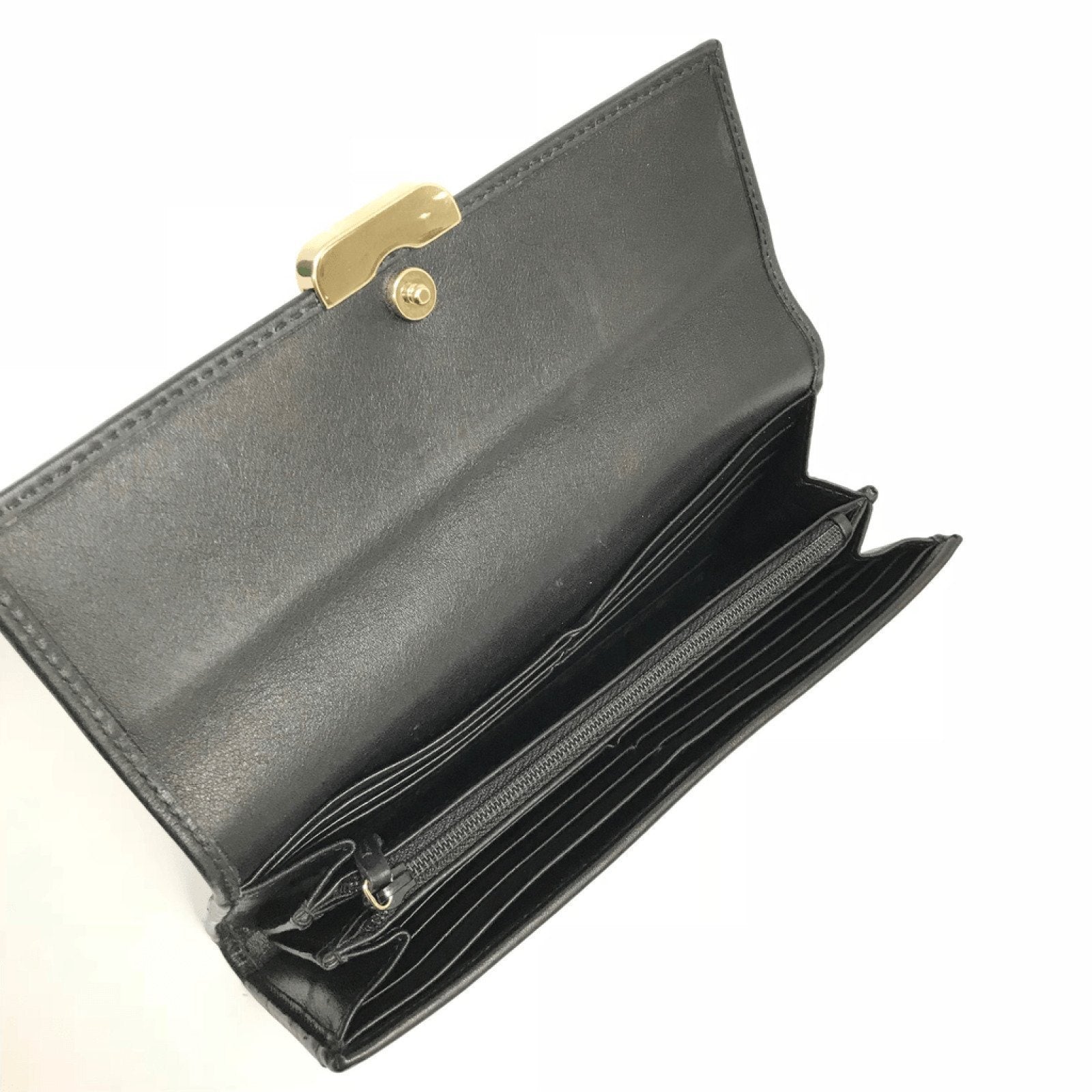 Gucci Black Leather Engraved Metal Plate Continental Wall