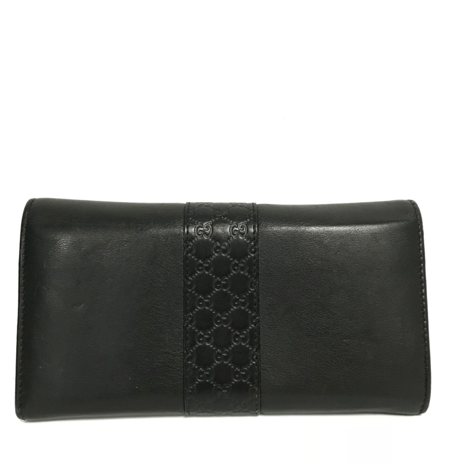 Gucci Black Leather Engraved Metal Plate Continental Wall