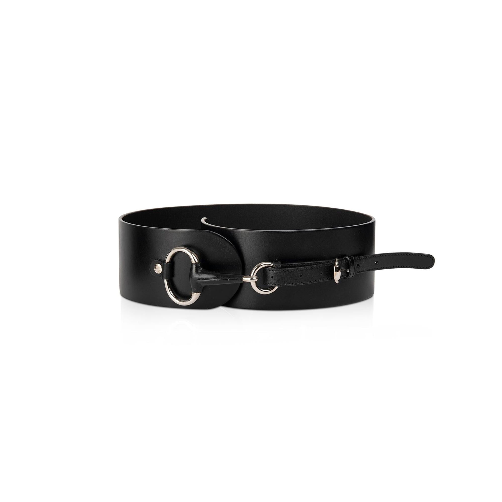 Gucci Black Leather Horsebit Wide Belt
