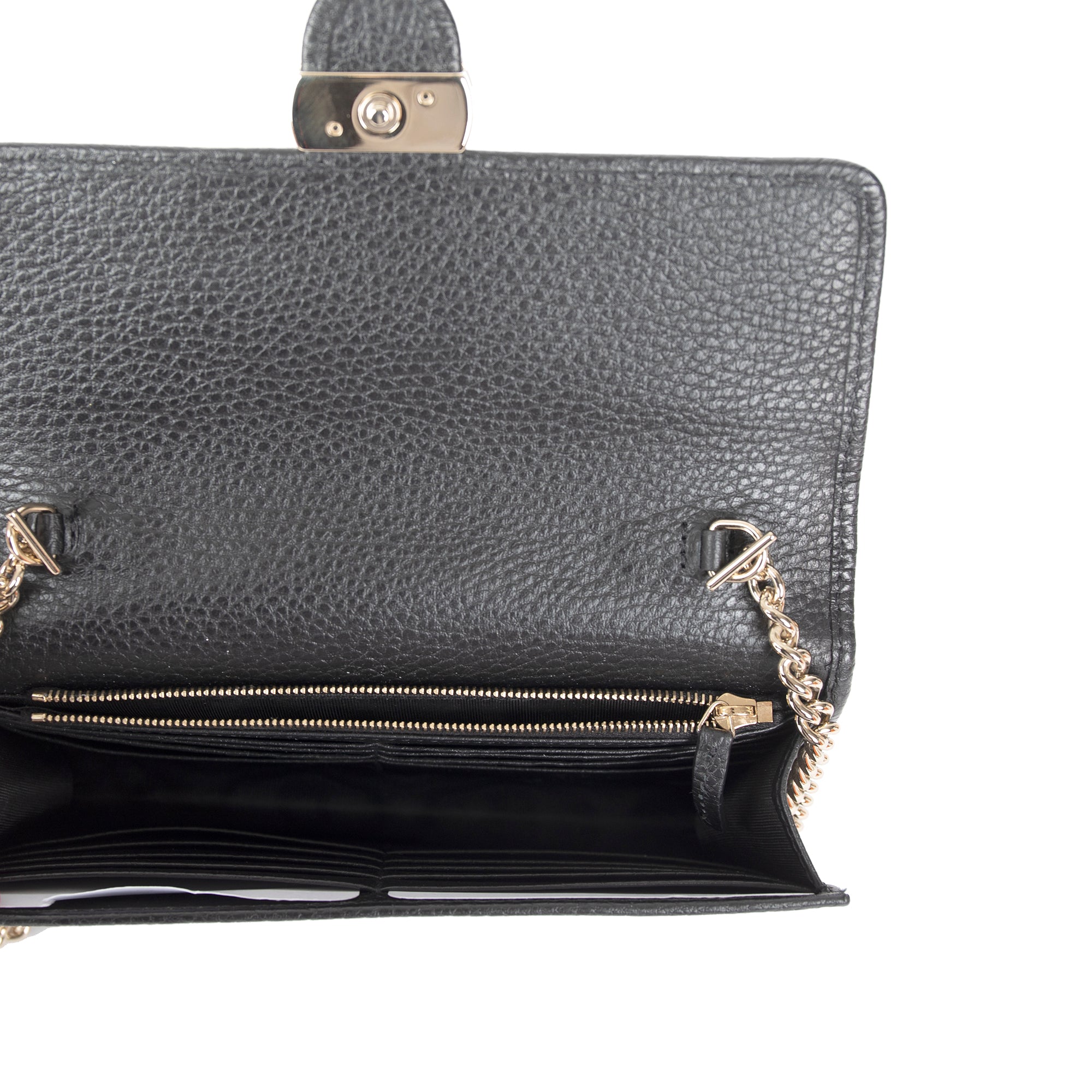 Gucci Black Leather Interlocking G Wallet on Chain w/ Box