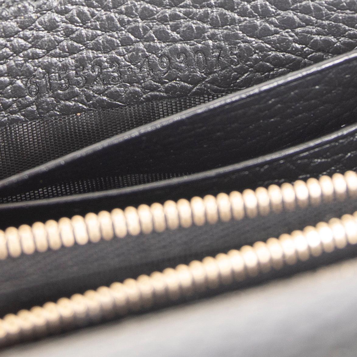 Gucci Black Leather Interlocking G Wallet on Chain w/ Box